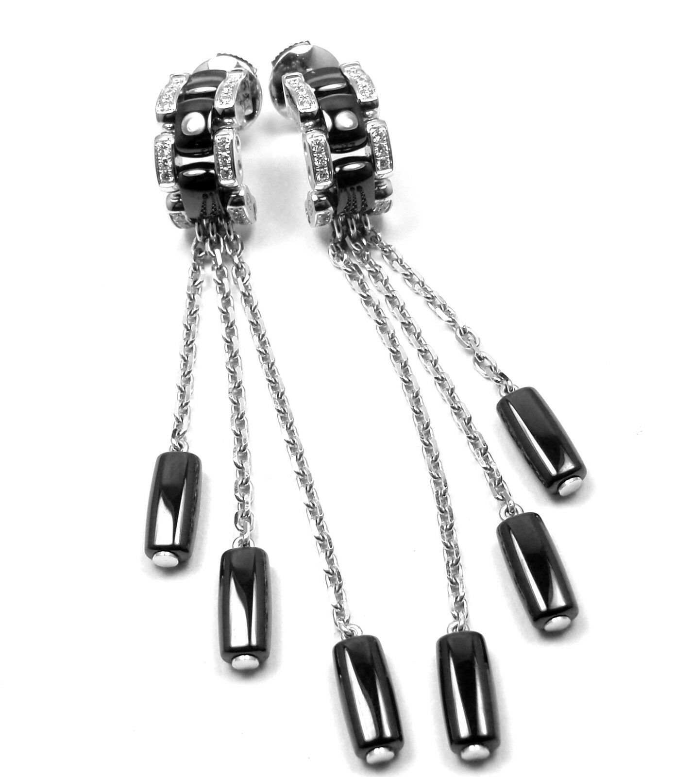 Chanel Ulta 18k White Gold Diamond Black Ceramic Drop Earrings