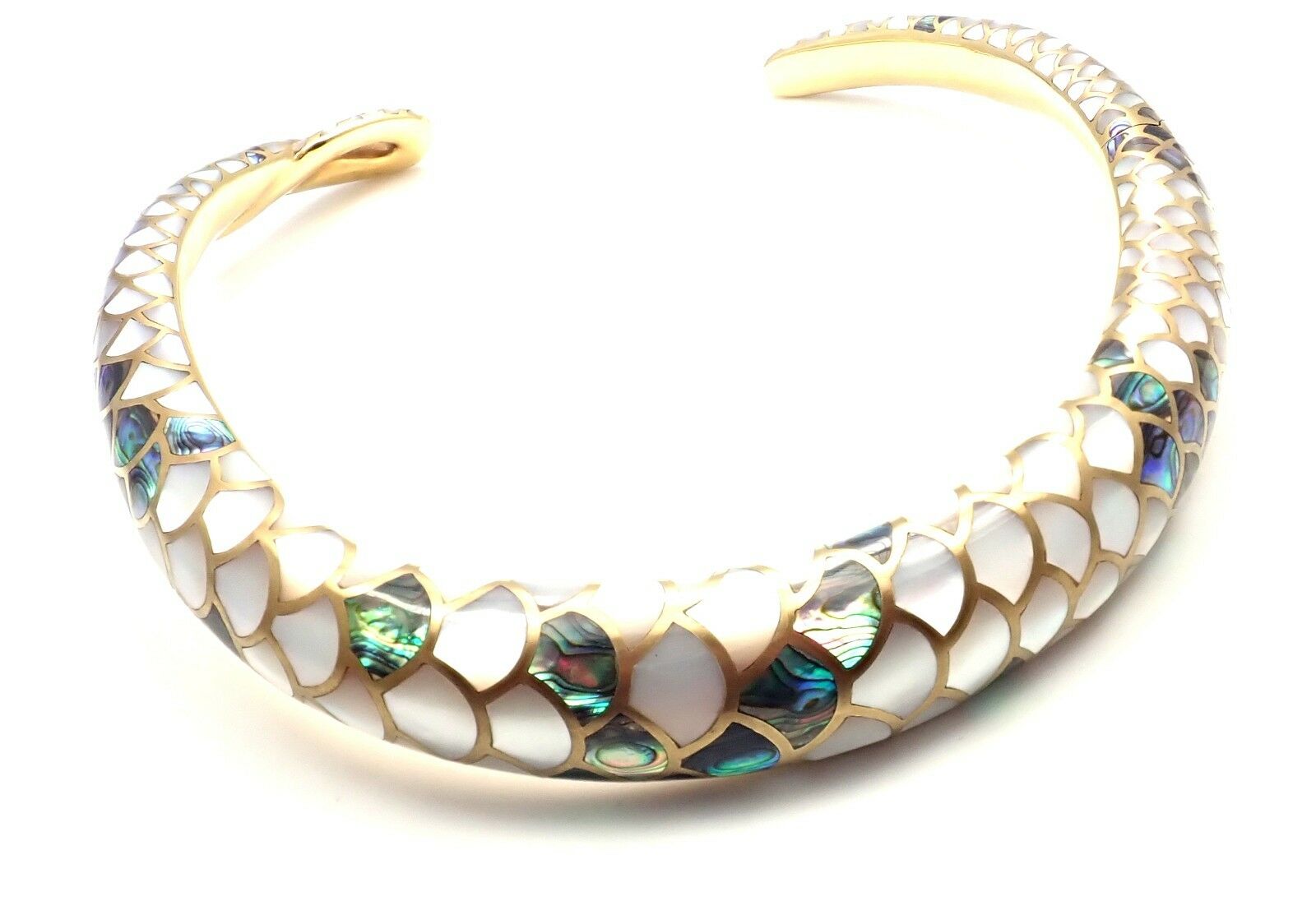 Angela Cummings 18k Gold White  Green Mother Of Pearl Snakeskin Collar Necklace