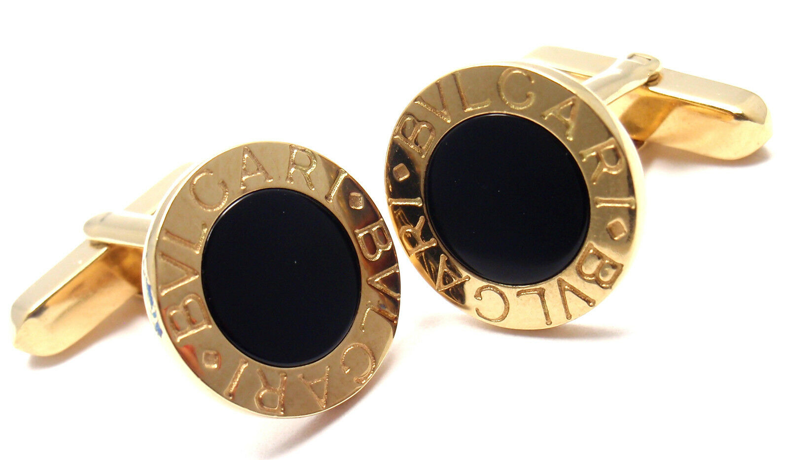 Bulgari Bvlgari 18k Yellow Gold Black Onyx Cufflinks