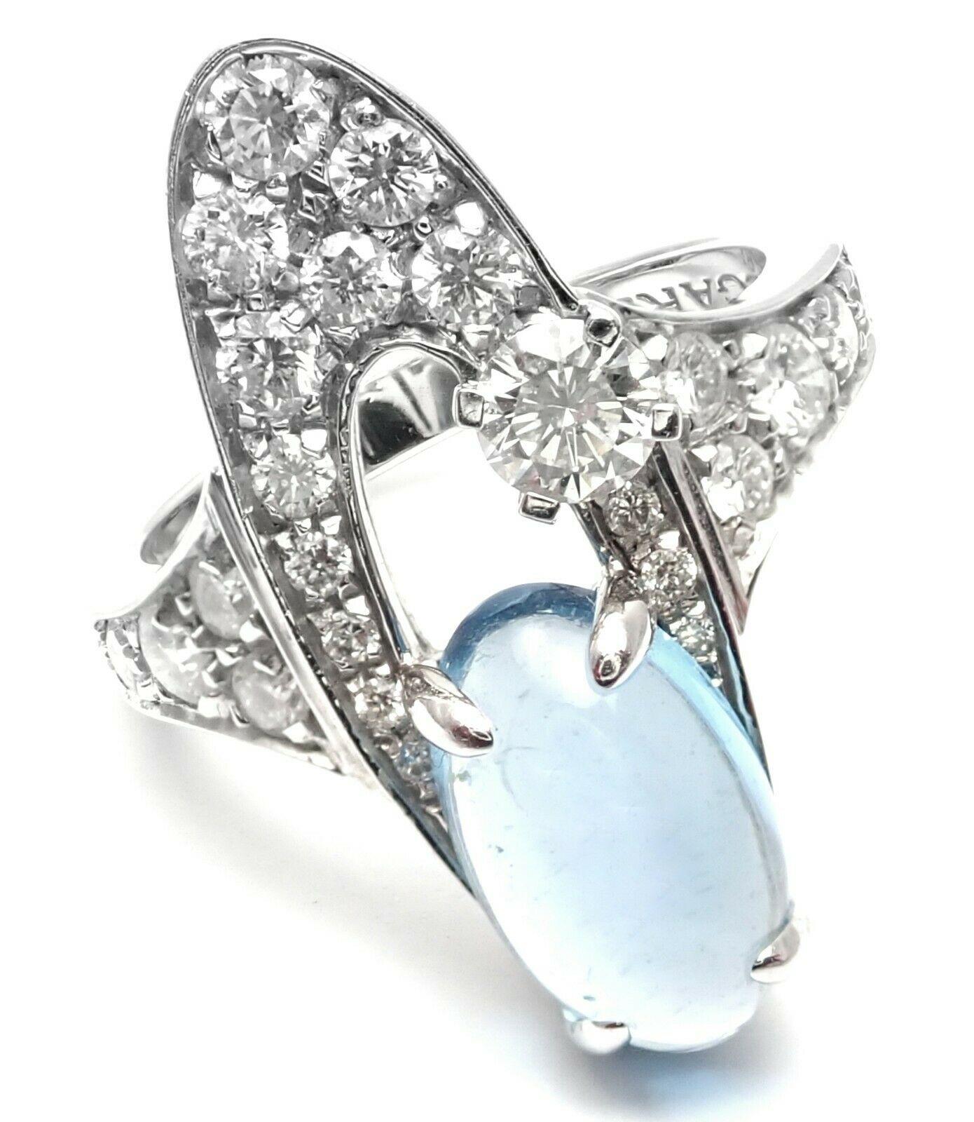 Authentic Bvlgari Bulgari Elysia 18k White Gold Diamond Blue Topaz Ring