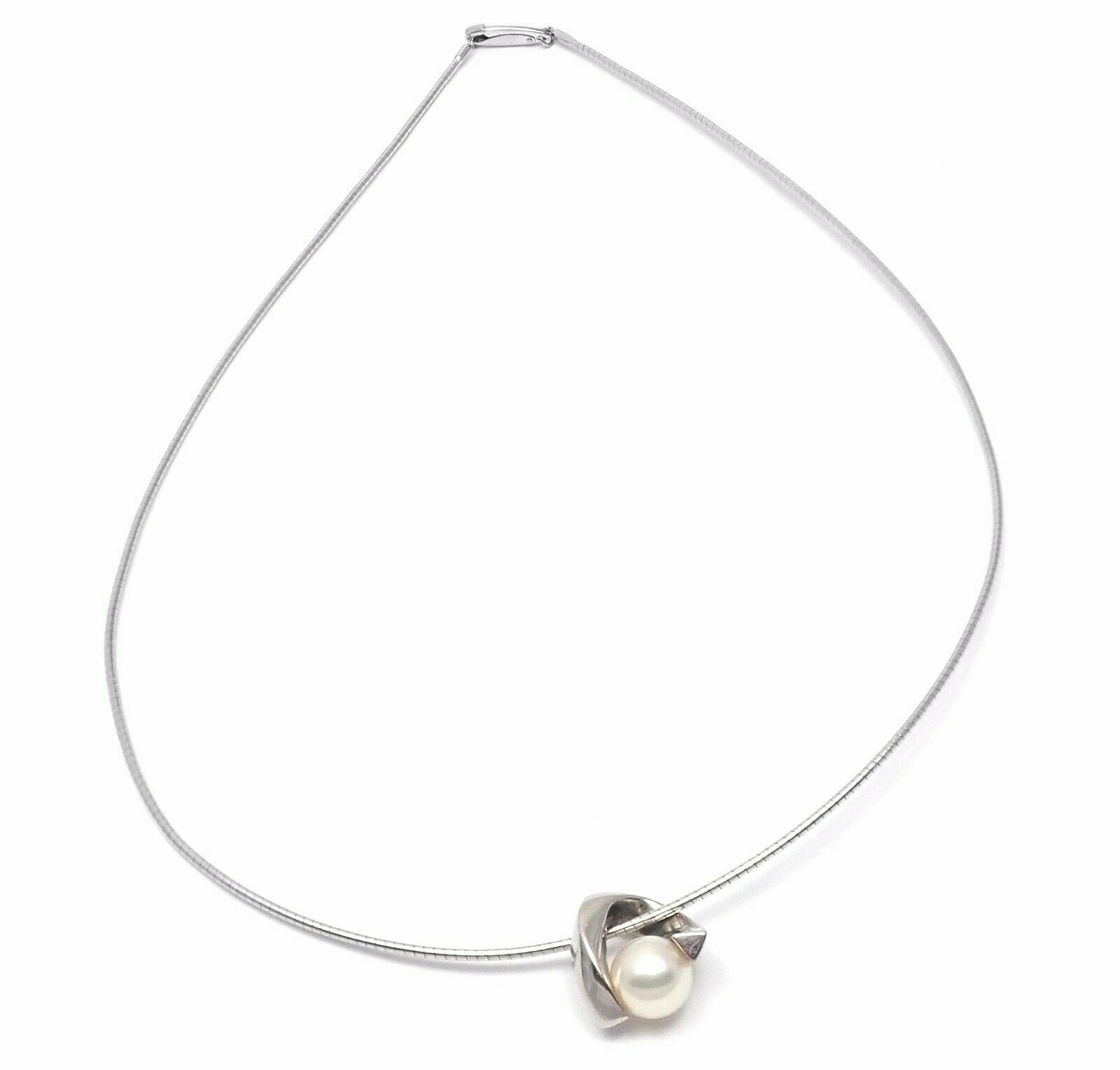 Mikimoto Platinum 18k Gold Diamond Akoya Cultured Pearl Necklace