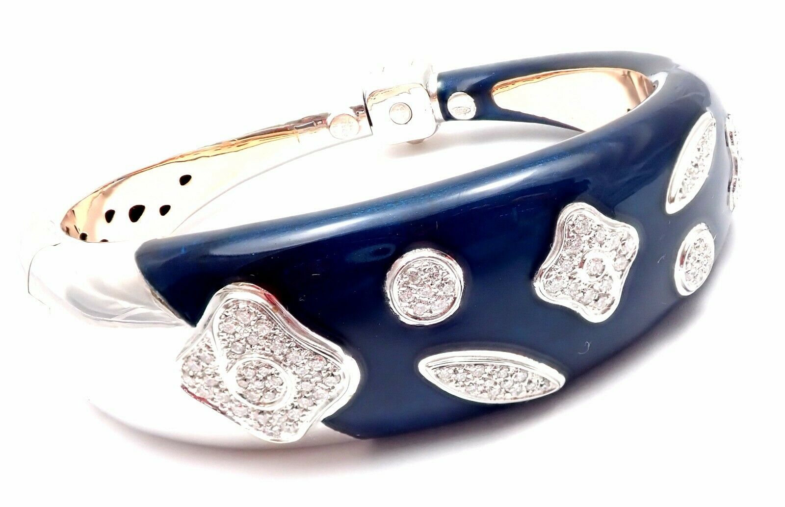 Authentic! La Nouvelle Bague 18k White Gold Diamond Enamel Bangle Bracelet