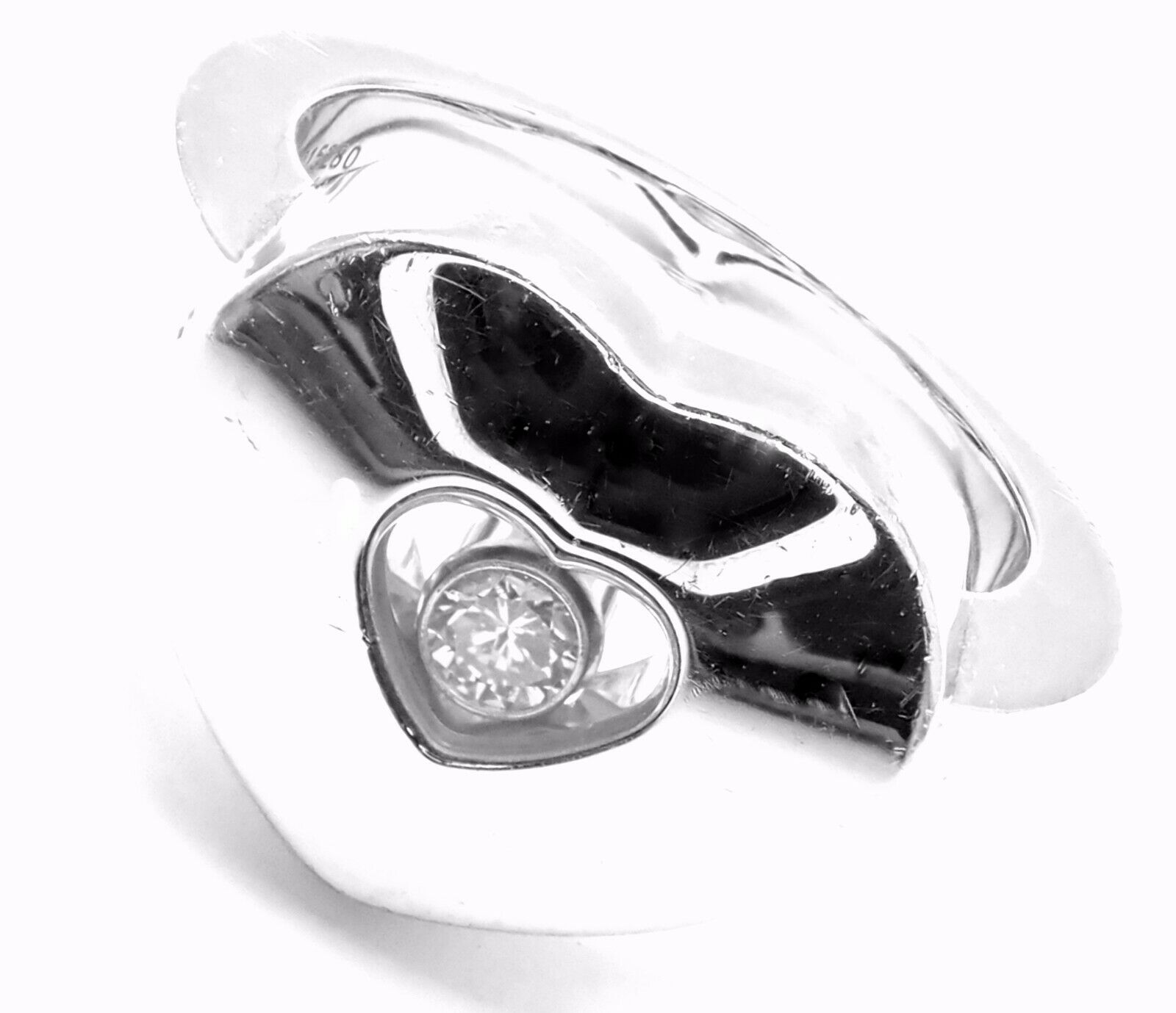 Authentic! Chopard 18k White Gold Happy Diamond Heart Ring