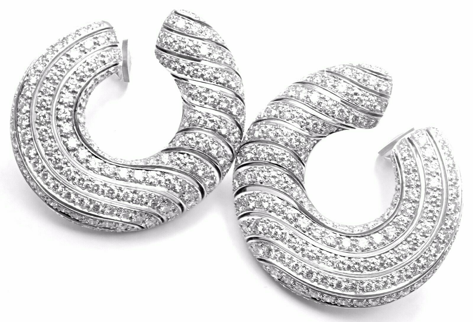 Cartier Neptune 18k White Gold Diamond Large Hoop Earrings