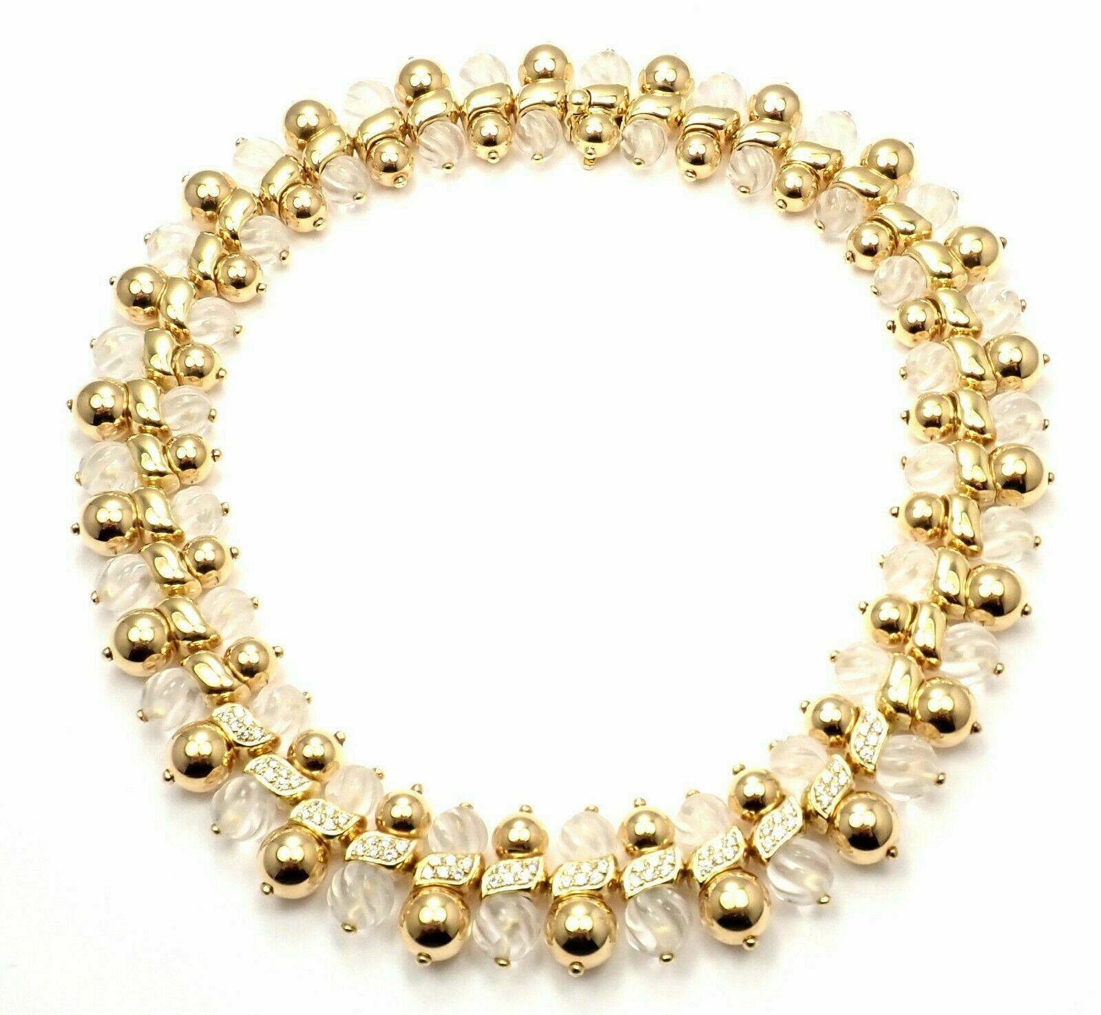 Authentic! Boucheron Paris 18k Yellow Gold 2.2ct Diamond Rock Crystal Necklace