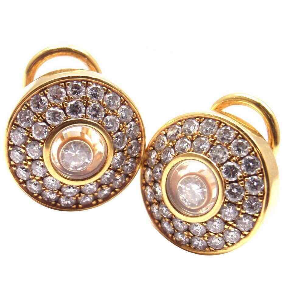 Chopard Happy Diamond 18k Yellow Gold Earrings Certificate