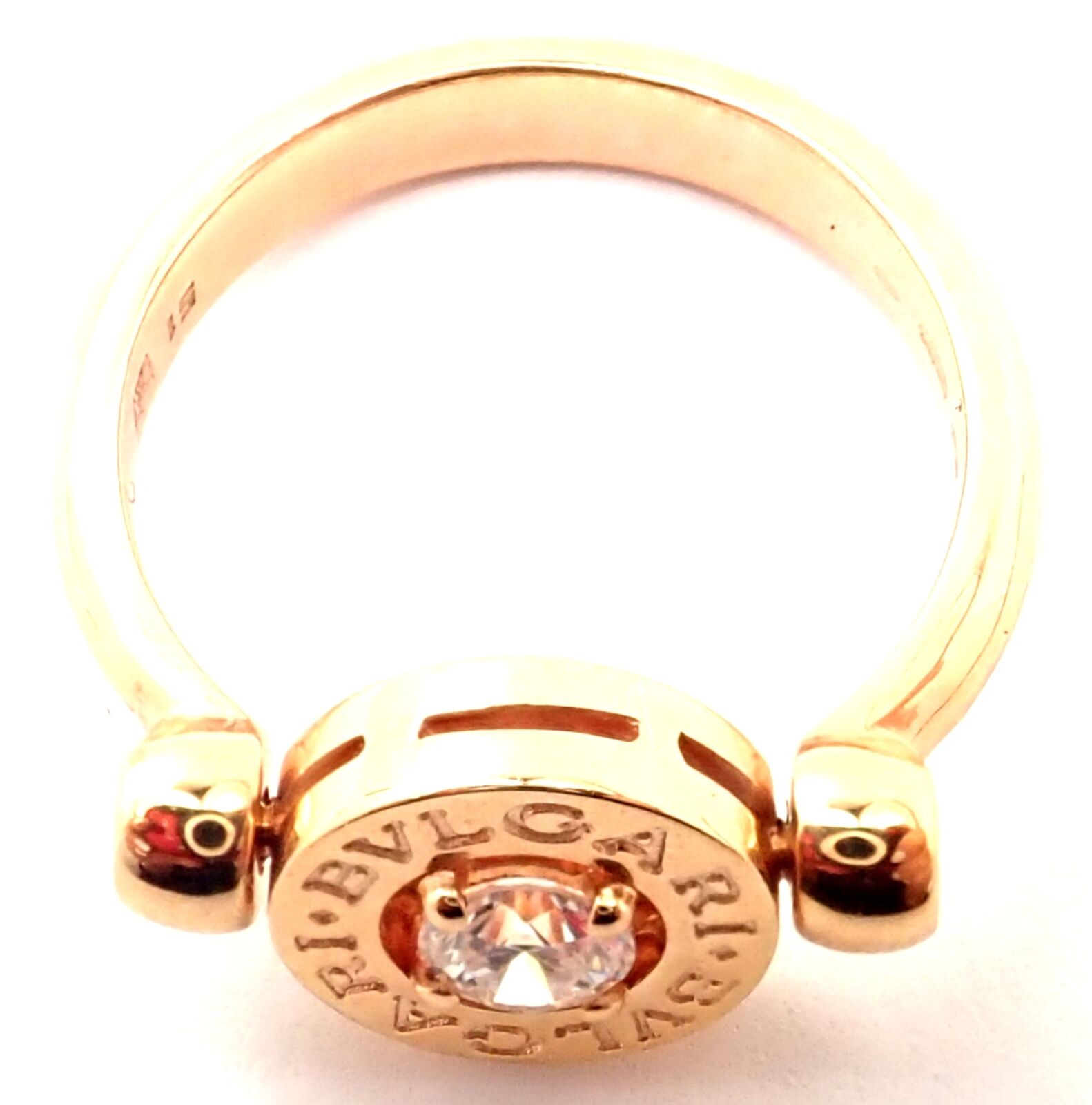 Authentic! BULGARI BVLGARI 18k Rose Gold Diamond Flip Ring