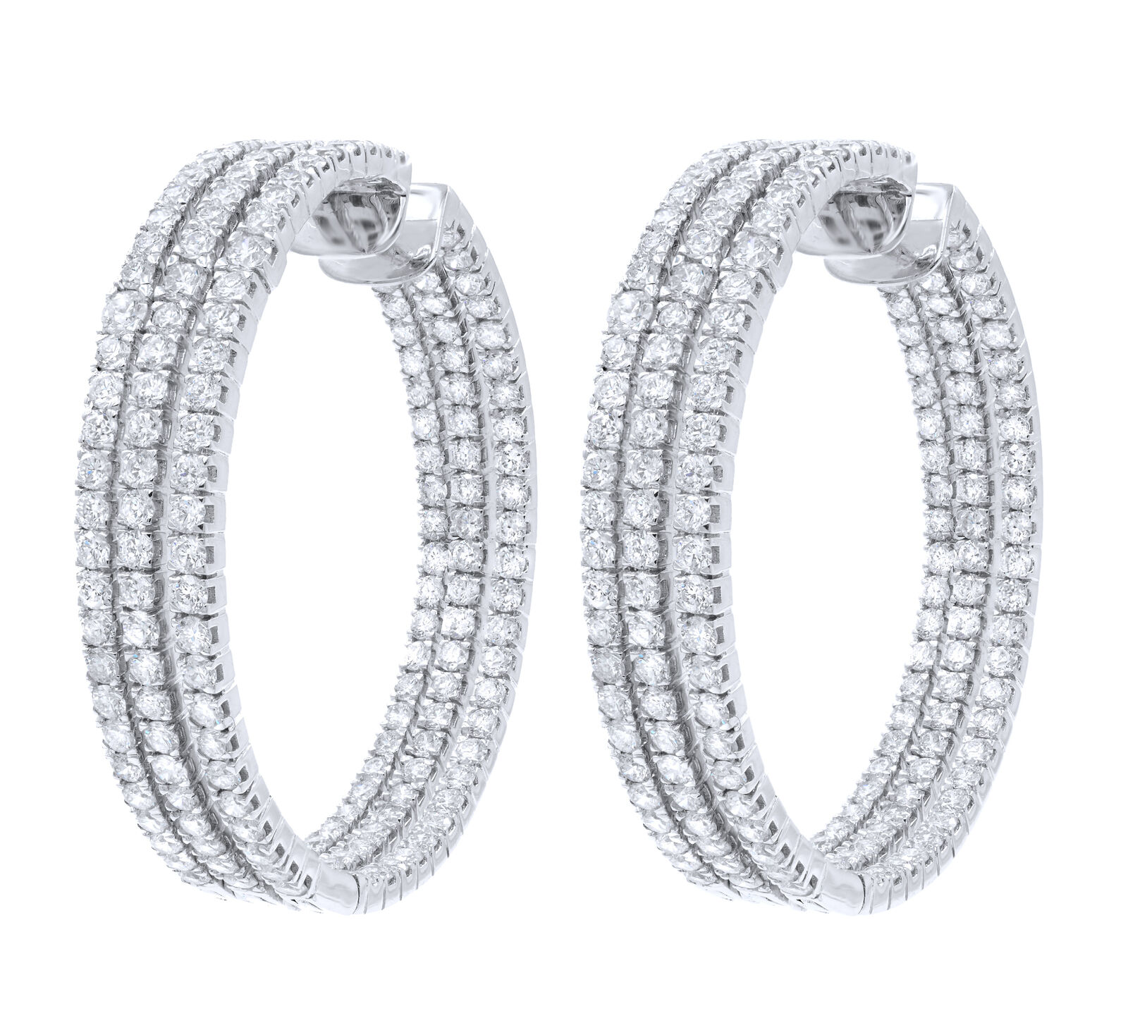 True Triple Row Diamond Hoop Earrings 8.33cts 18K White Gold