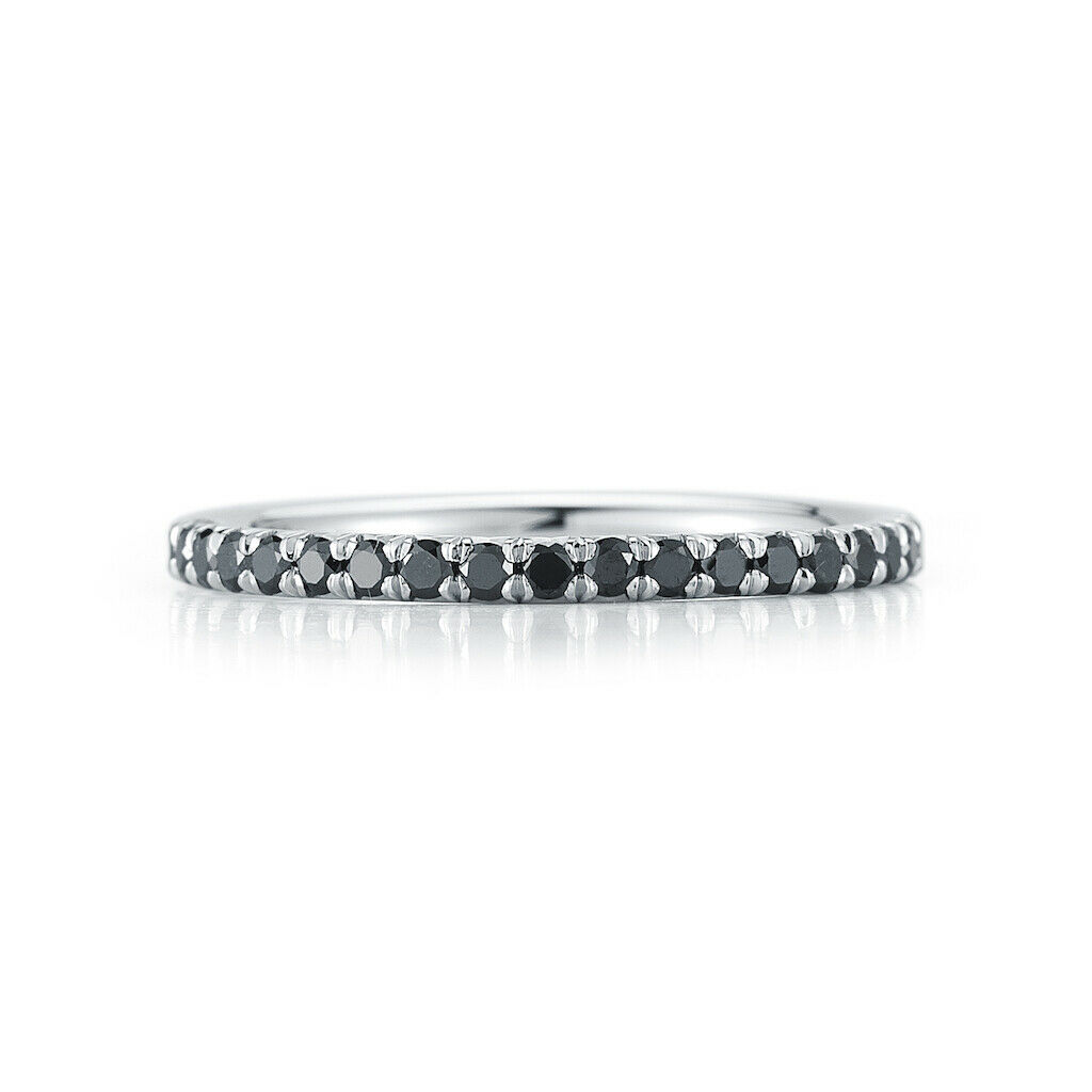 True Black Diamond Pave Stackable Ring 18K White Gold 0.45cts Size 6.5
