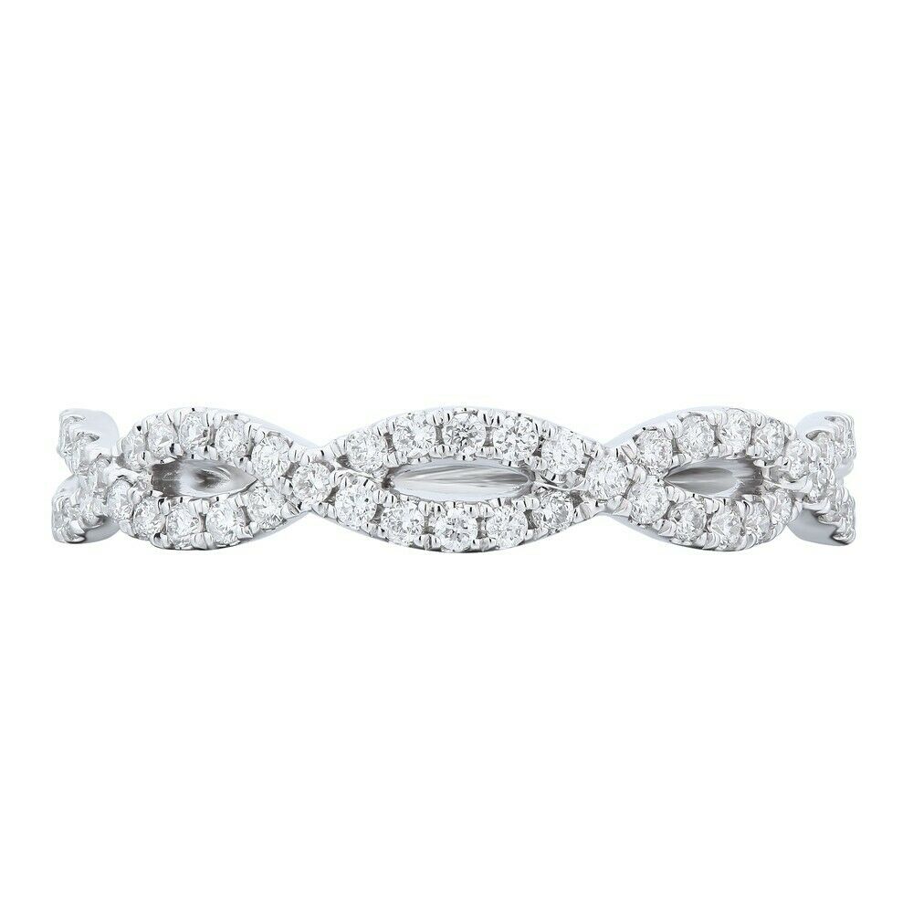 True 18K White Gold 0.32cts Genuine Twist Diamond Pave Ladies Ring SZ 6.5