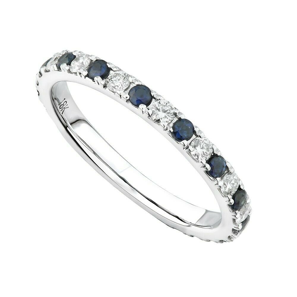 True 18K White Gold 0.42cts Genuine Diamond Sapphire Pave Ladies Ring Size 6.5