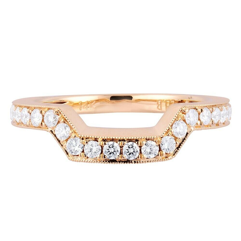 True 18K Rose Gold 0.75cts Genuine Curved Diamond Pave Ladies Ring Size 6.5