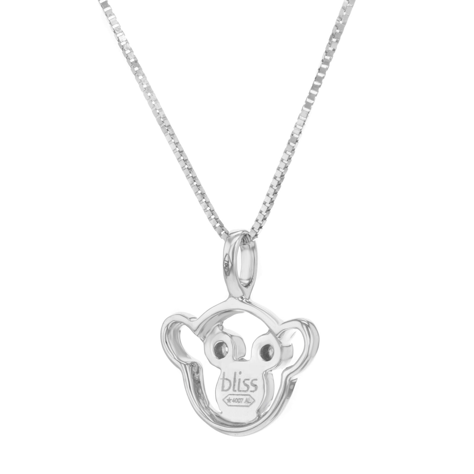 True 18k White Gold Teddy Bear Ladies Necklace Pendant Bliss 0.02 Cttw