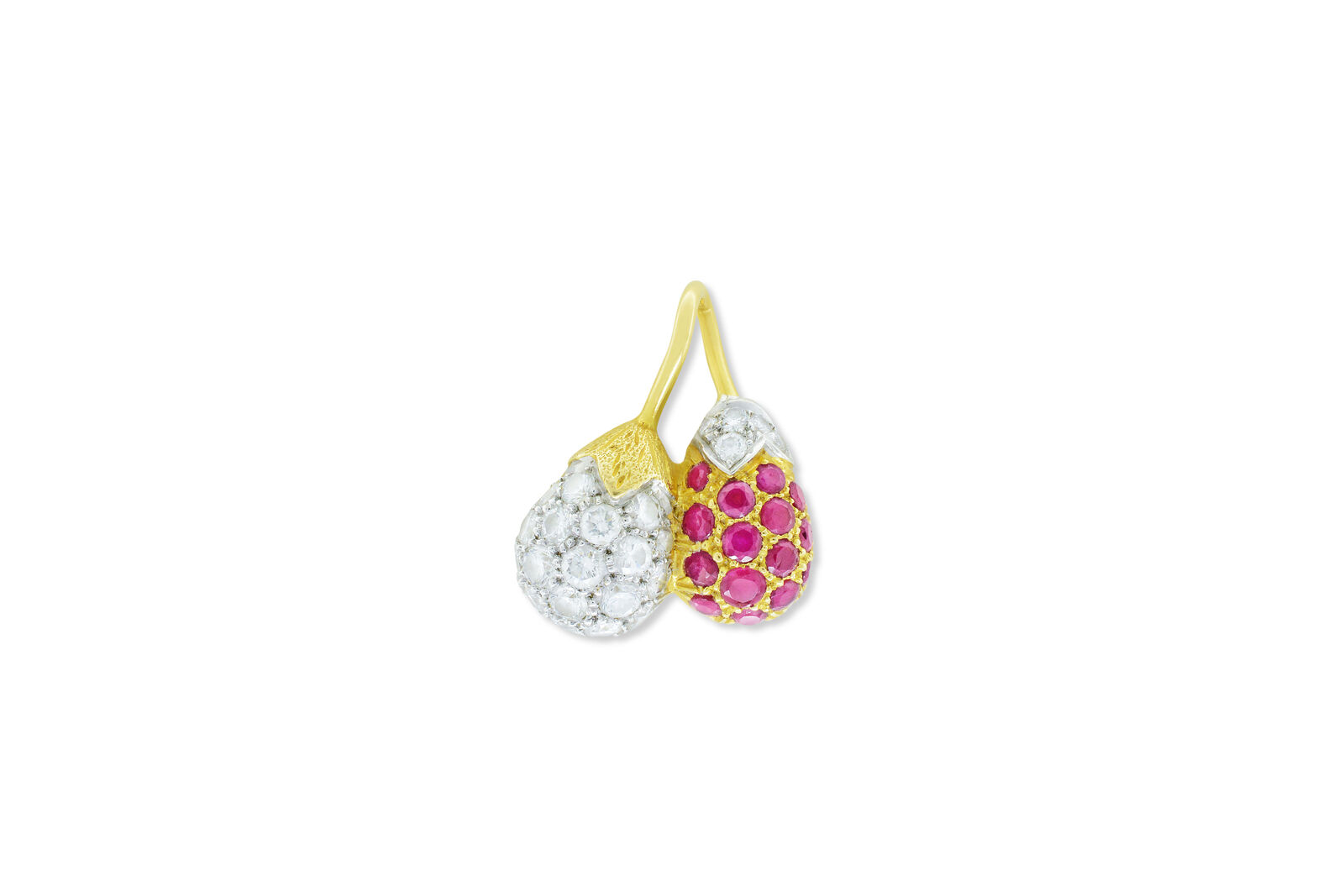 True Diamond Ruby Cherry Ladies Charm Necklace in 14K Yellow  White Gold