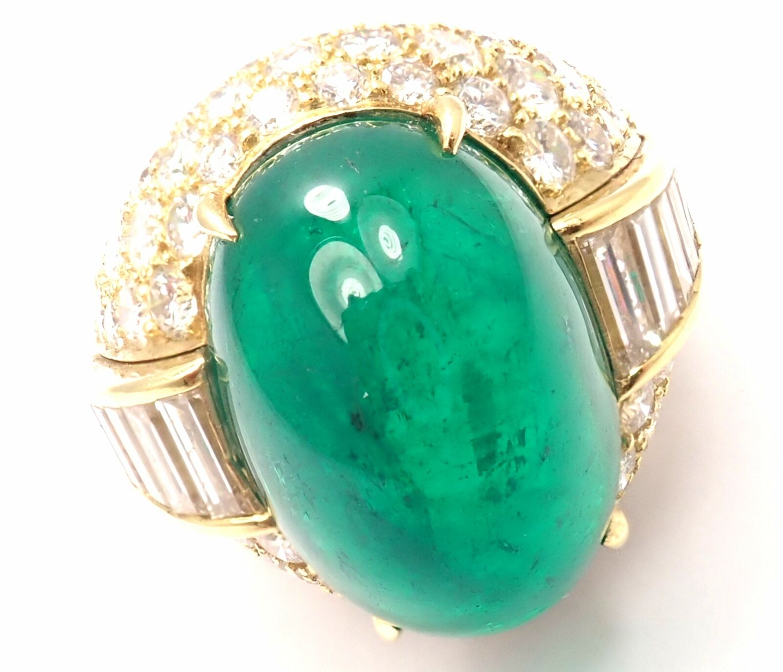 David Webb 18k Yellow Gold Diamond Large Colombian Emerald Ring AGL
