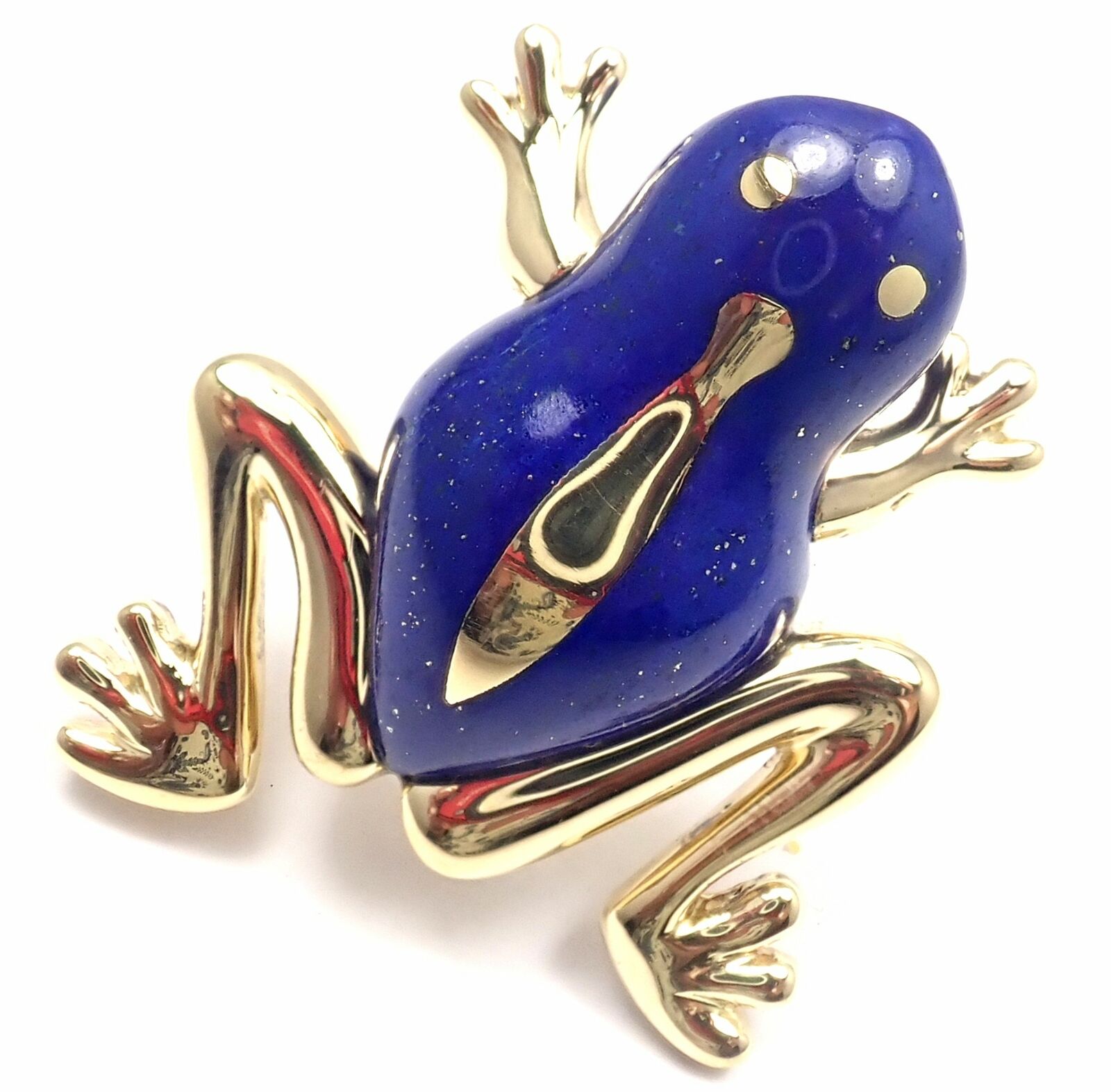Authentic! Tiffany  Co 18k Yellow Gold Lapis Lazuli Frog Brooch Pin