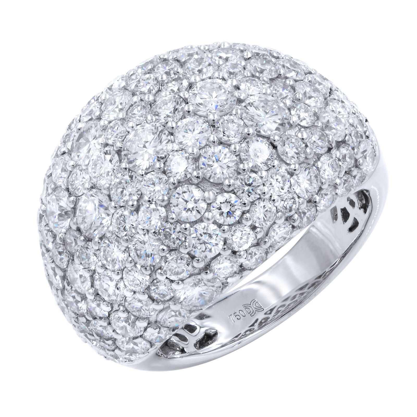 True 18K White Gold Large Pave Diamond Encrusted Ladies Ring 5.17cttw