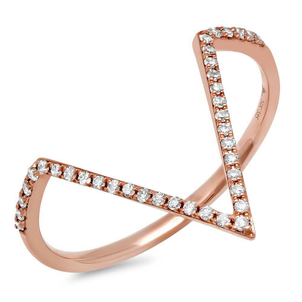True Micro Pave Diamond V Ring 14K Rose Gold 0.11cttw SZ7