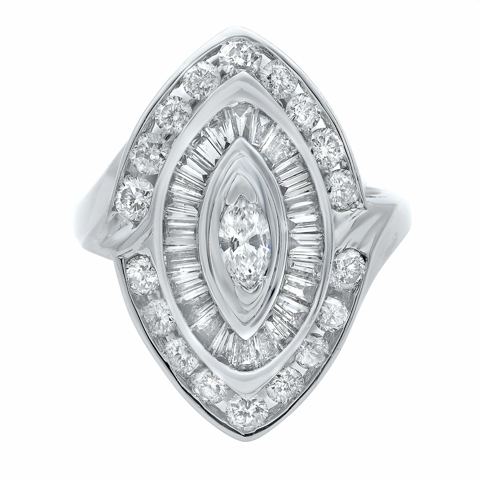 True 14K White Gold Diamond Cocktail Ring 2.00ct Size 8