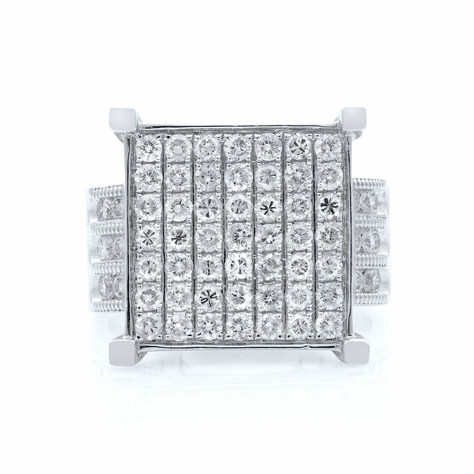 True 14K White Gold Diamond Cocktail Ring 2.00ct Size 7