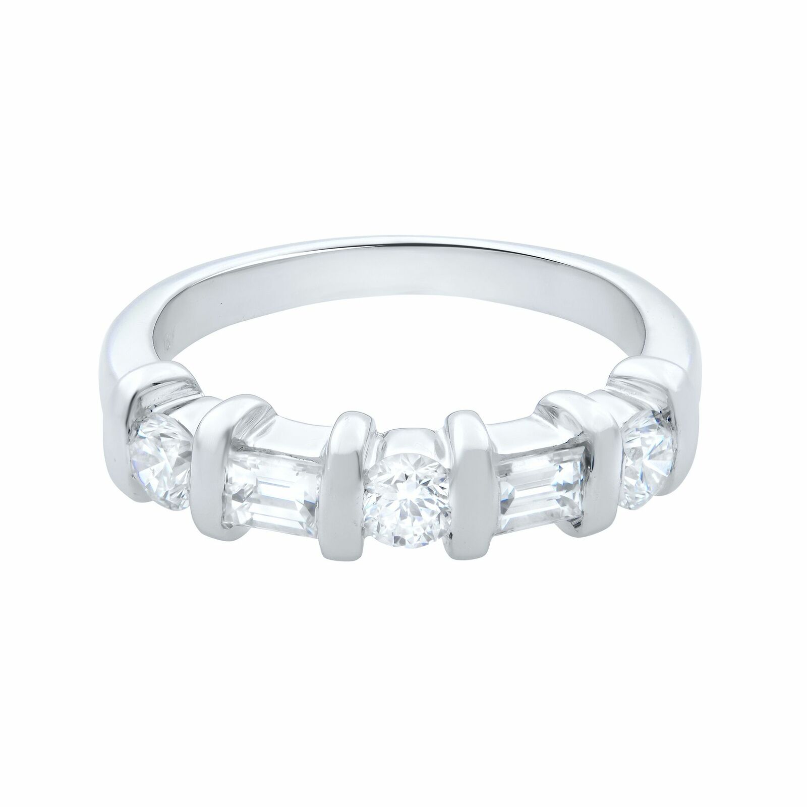 True 18K White Gold Diamond Round  Emerald Band 0.50ct Size 5.75