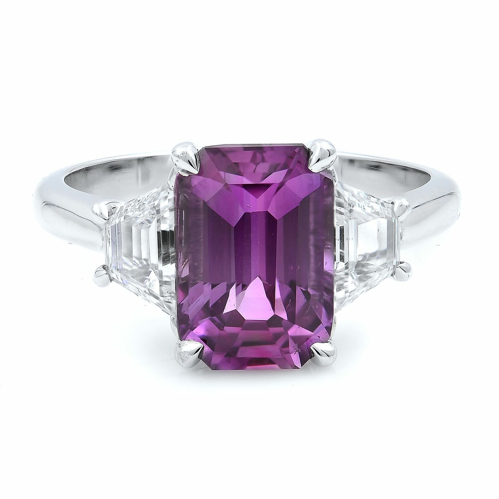 True 18K White Gold Emerald Pink Sapphire Diamond Engagement Ring Size 7