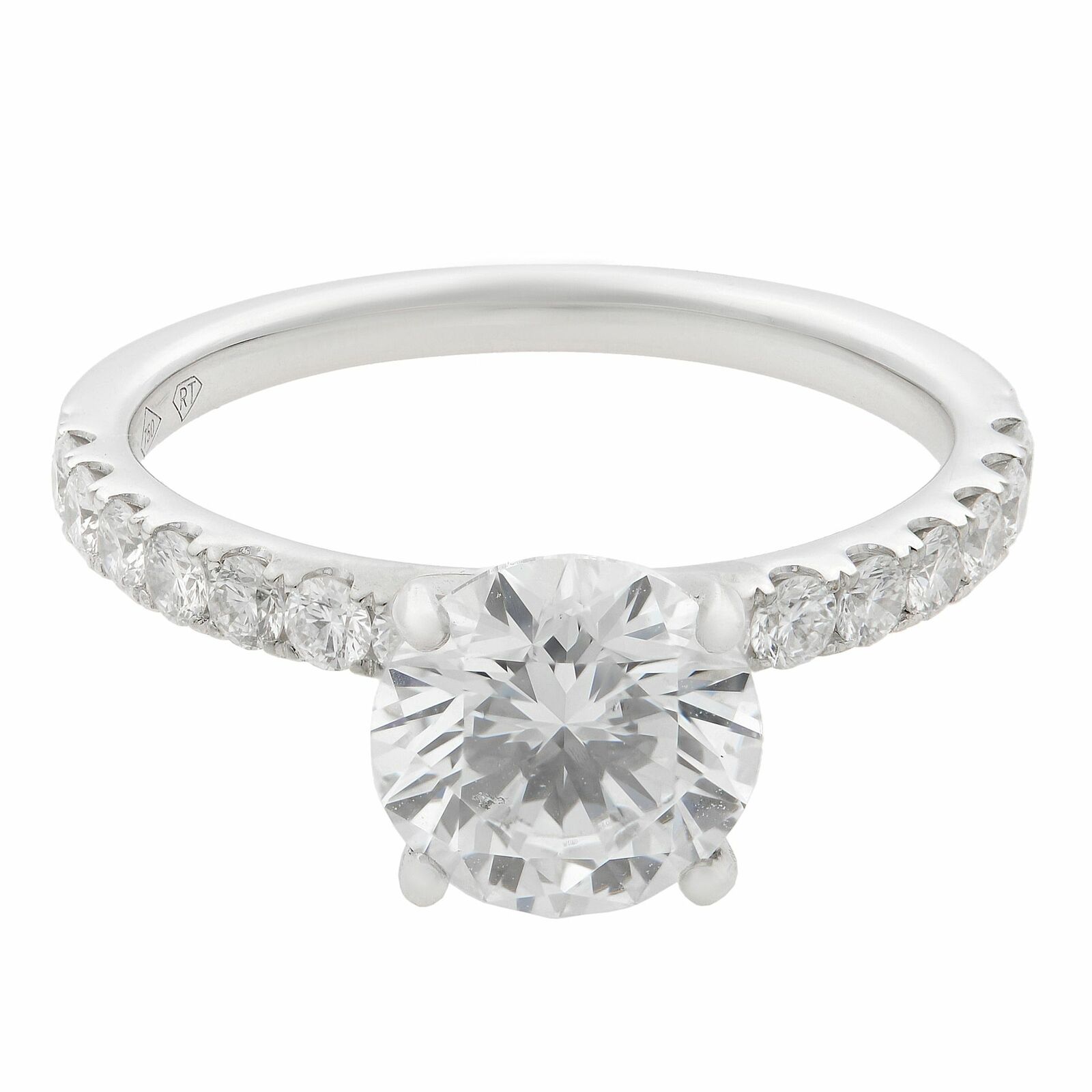 True 18K White Gold Round Cut Diamond Engagement Ring 1.54Ct Size 6.75