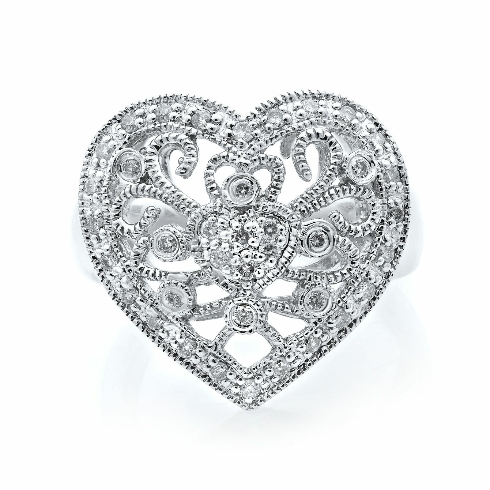 True 14K White Gold Diamond Heart Shaped Ladies Ring 0.50ct Size 8
