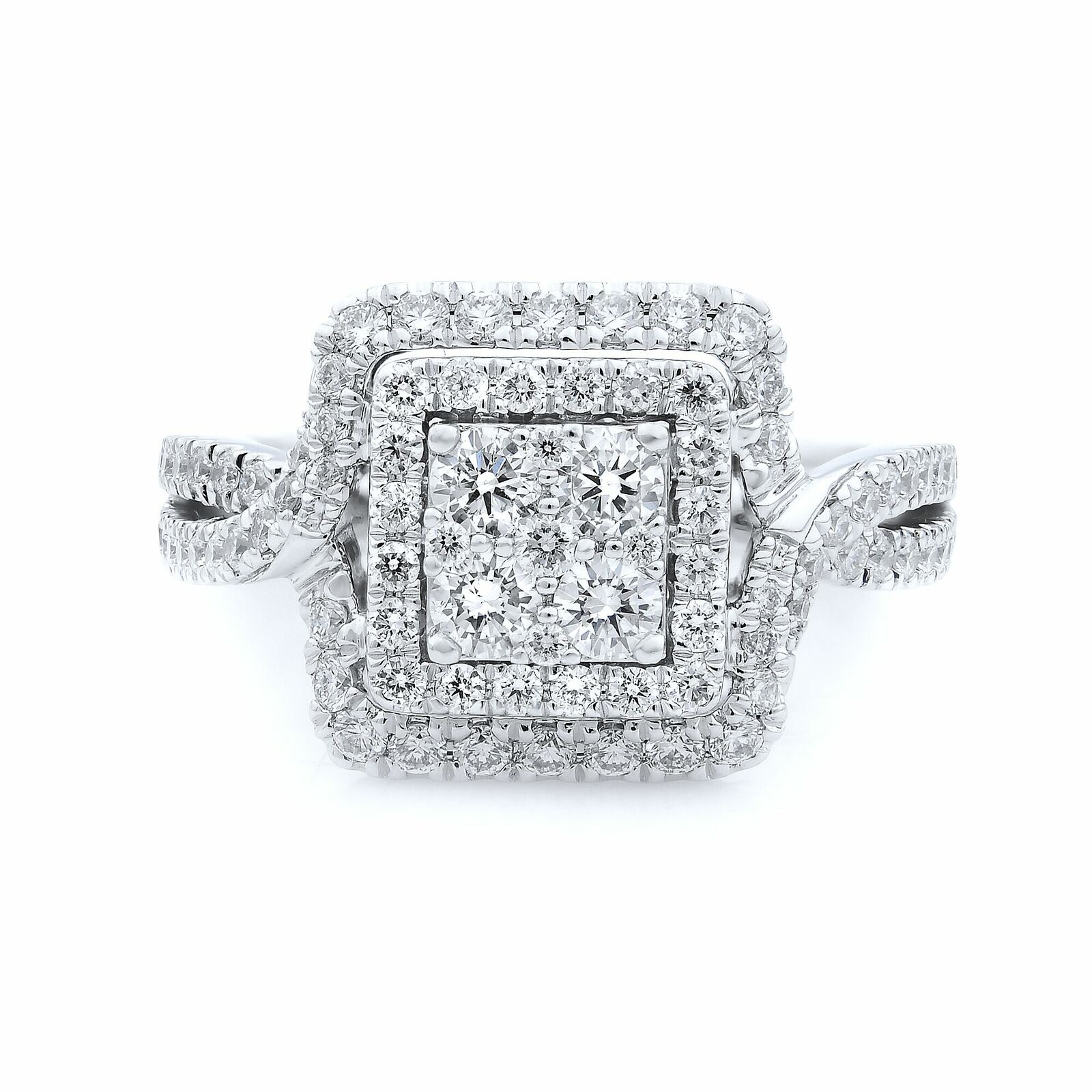 True 14K White Gold Double Halo Engagement Ring 2.00ct Size 6.5