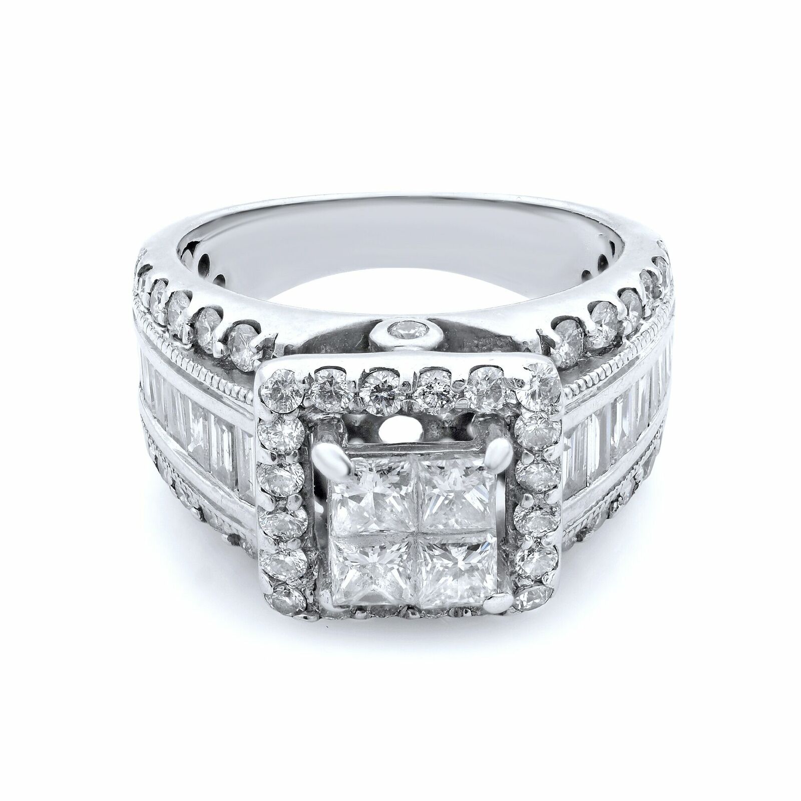 True 14K White Gold Princess Head Diamond Wide Engagement Ring SZ 5