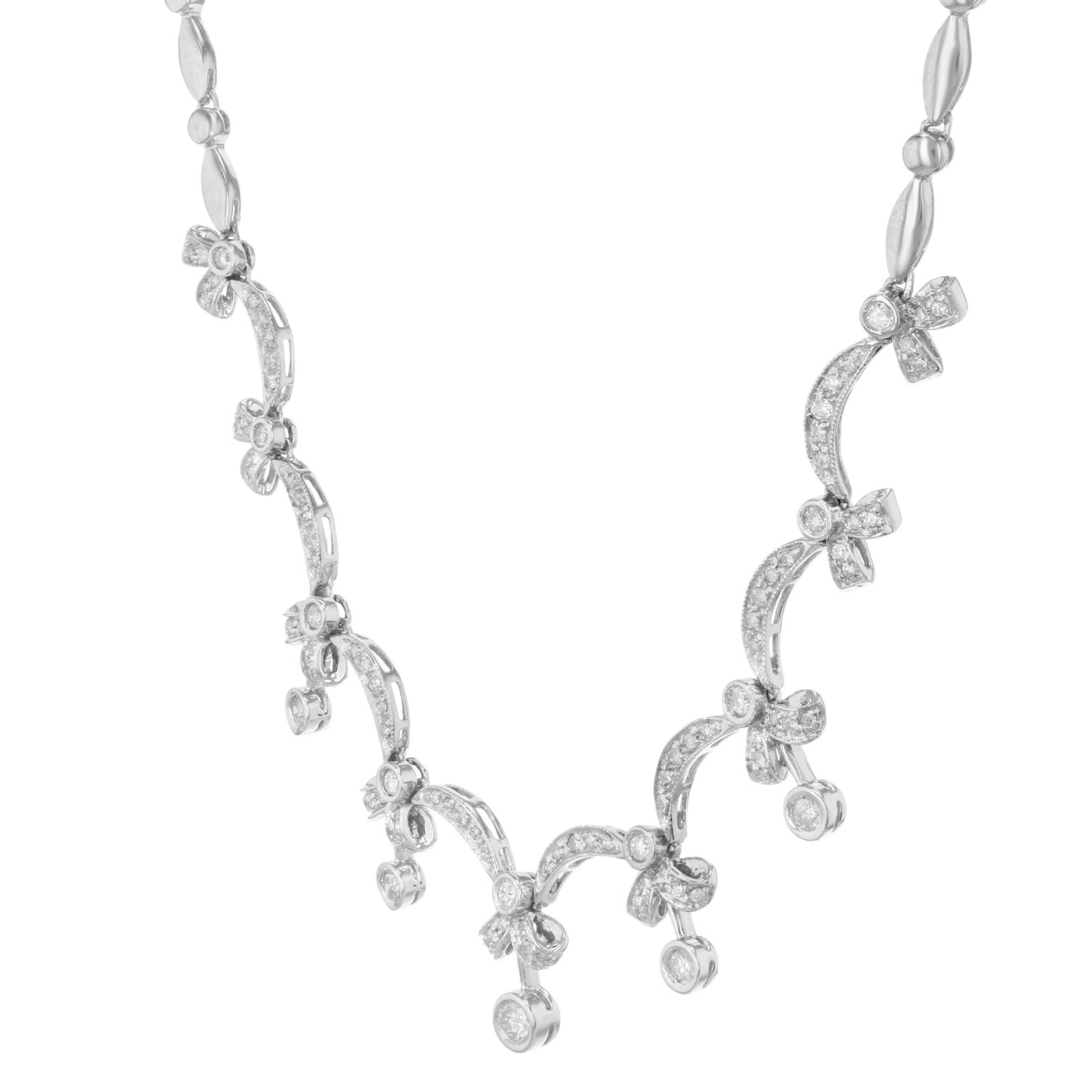 True Diamond 14K White Gold Tennis Wedding Day Ladies Necklace 1.25Cttw