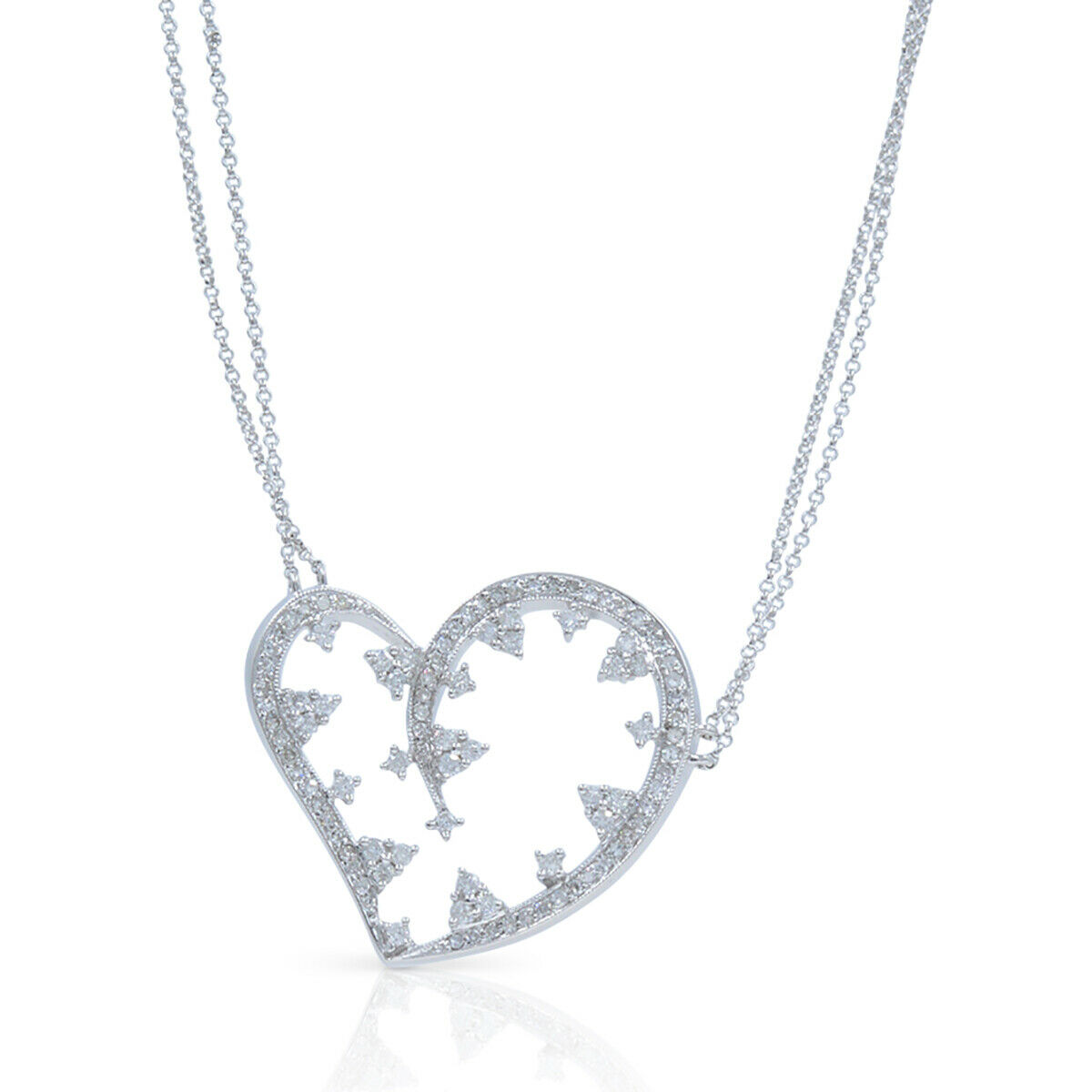 True Diamond Heart Ladies Necklace Pendant On A Chain in 14K White Gold 1.50 Cttw