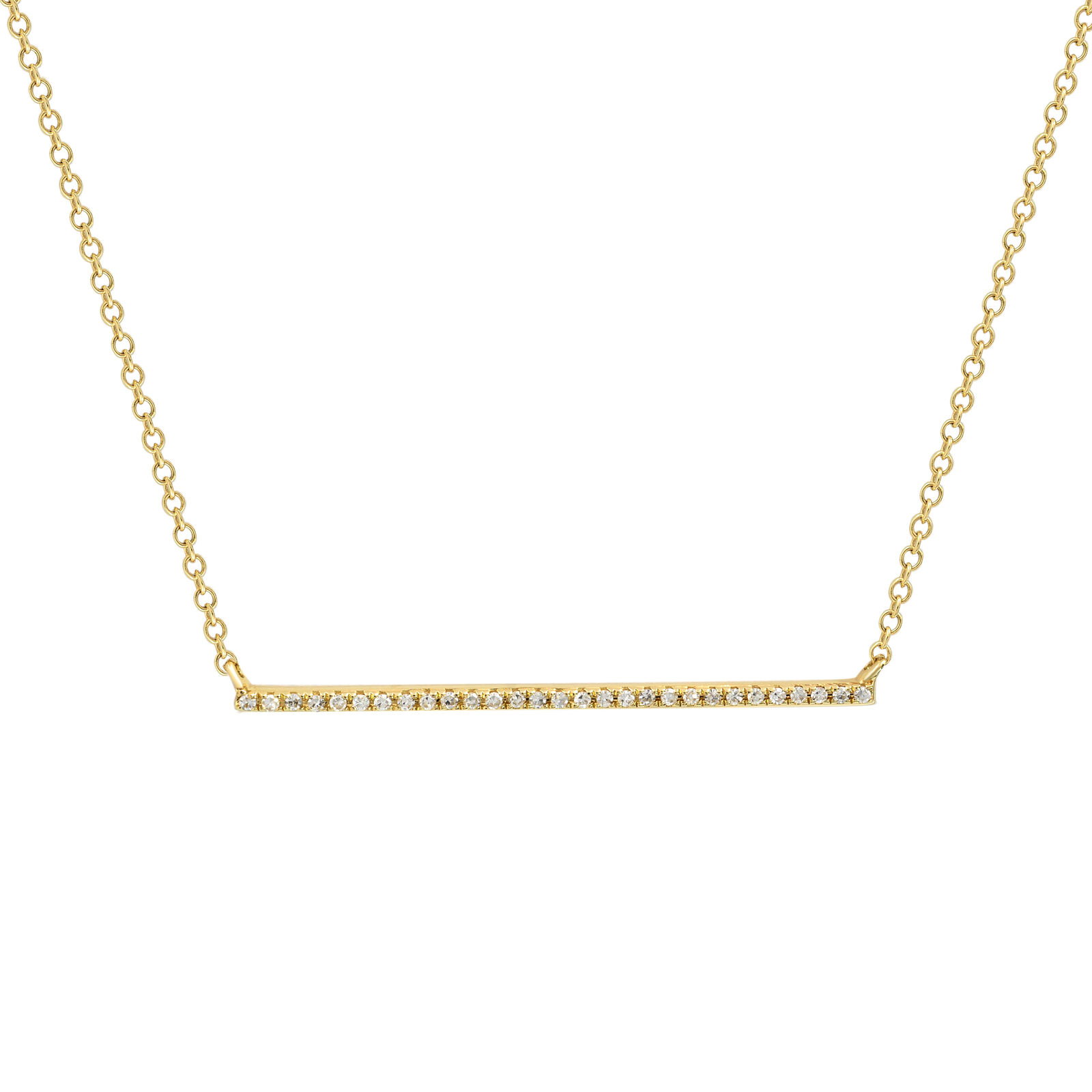 True 14K Yellow Gold Pave Diamond 0.08cttw Horizontal Bar Pendant 16 Inch Necklace