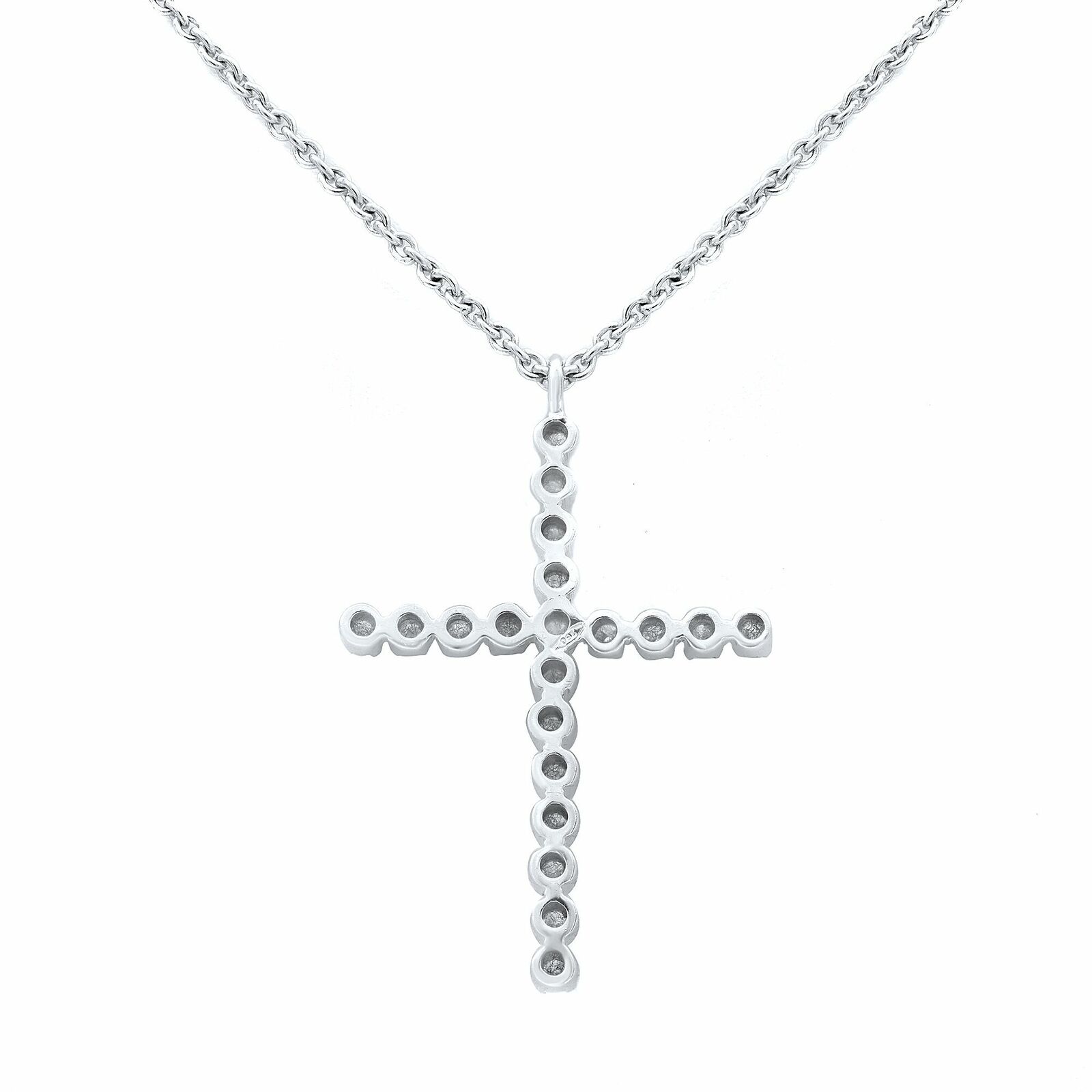 True 18K White Gold Diamond Cross Pendant Necklace 0.21cts