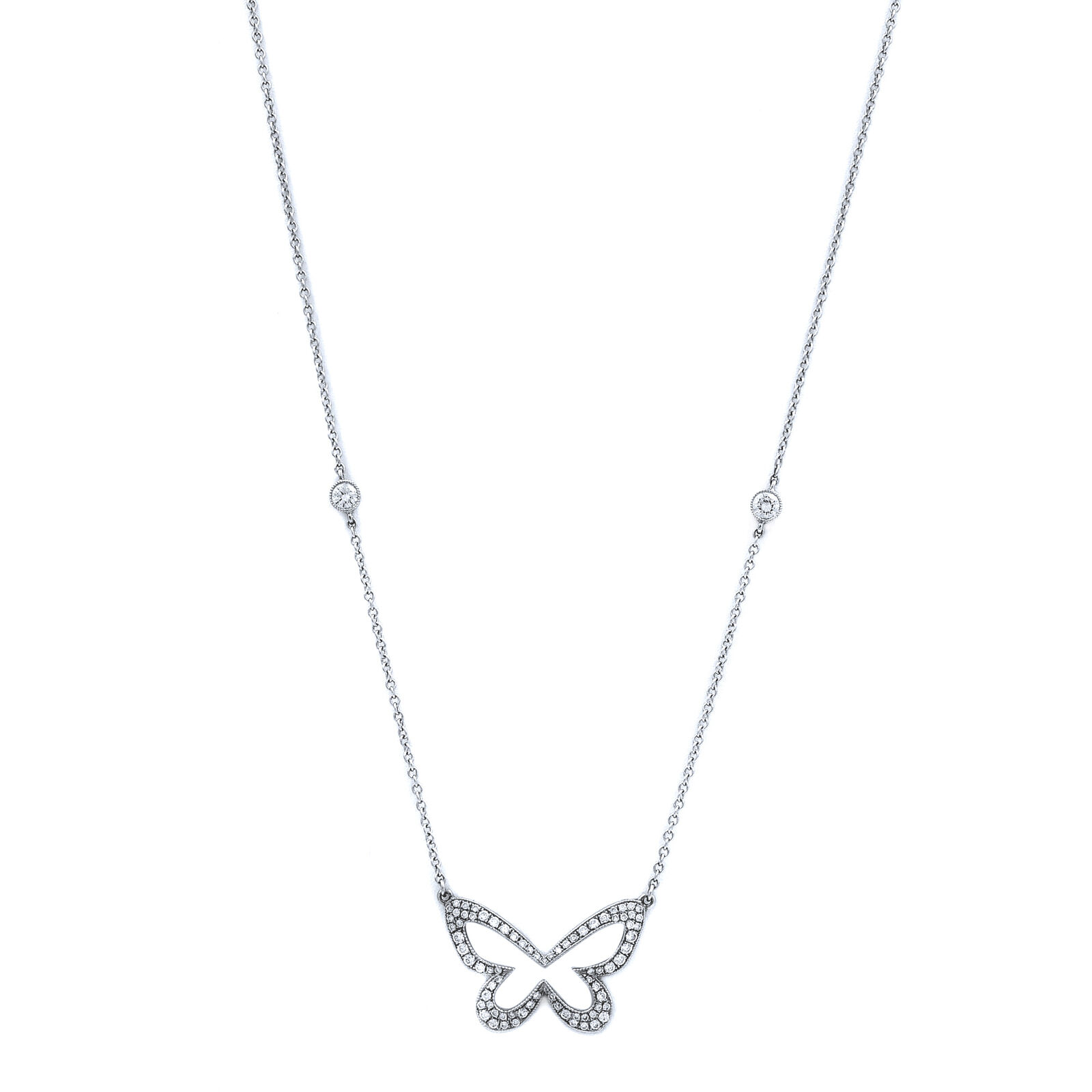 True Diamond Butterfly Pendant Necklace Platinum 0.86 cttw Handmade