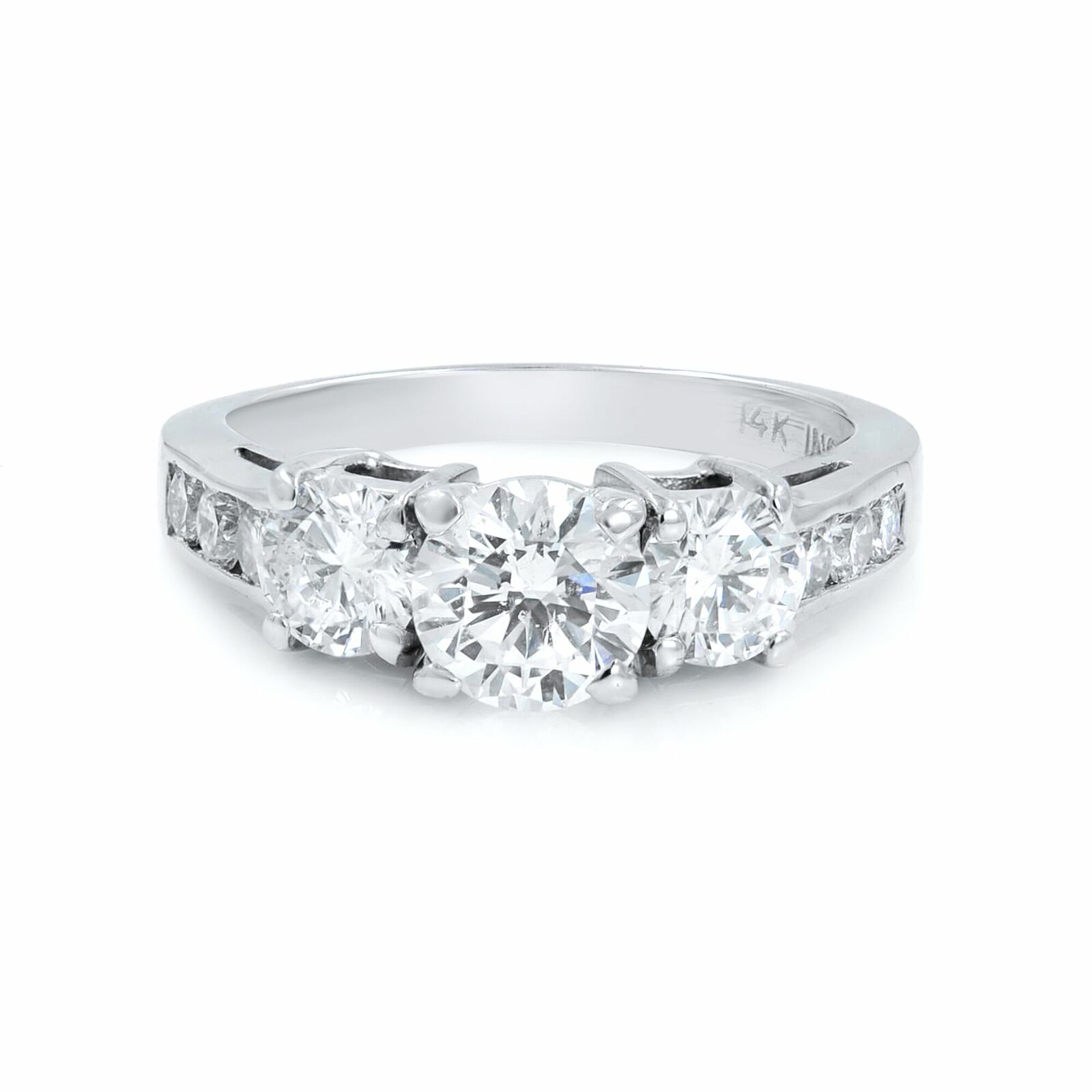 True 14k Gold Three Stone Round Diamond Ladies Anniversary Ring 1.48 Cttw