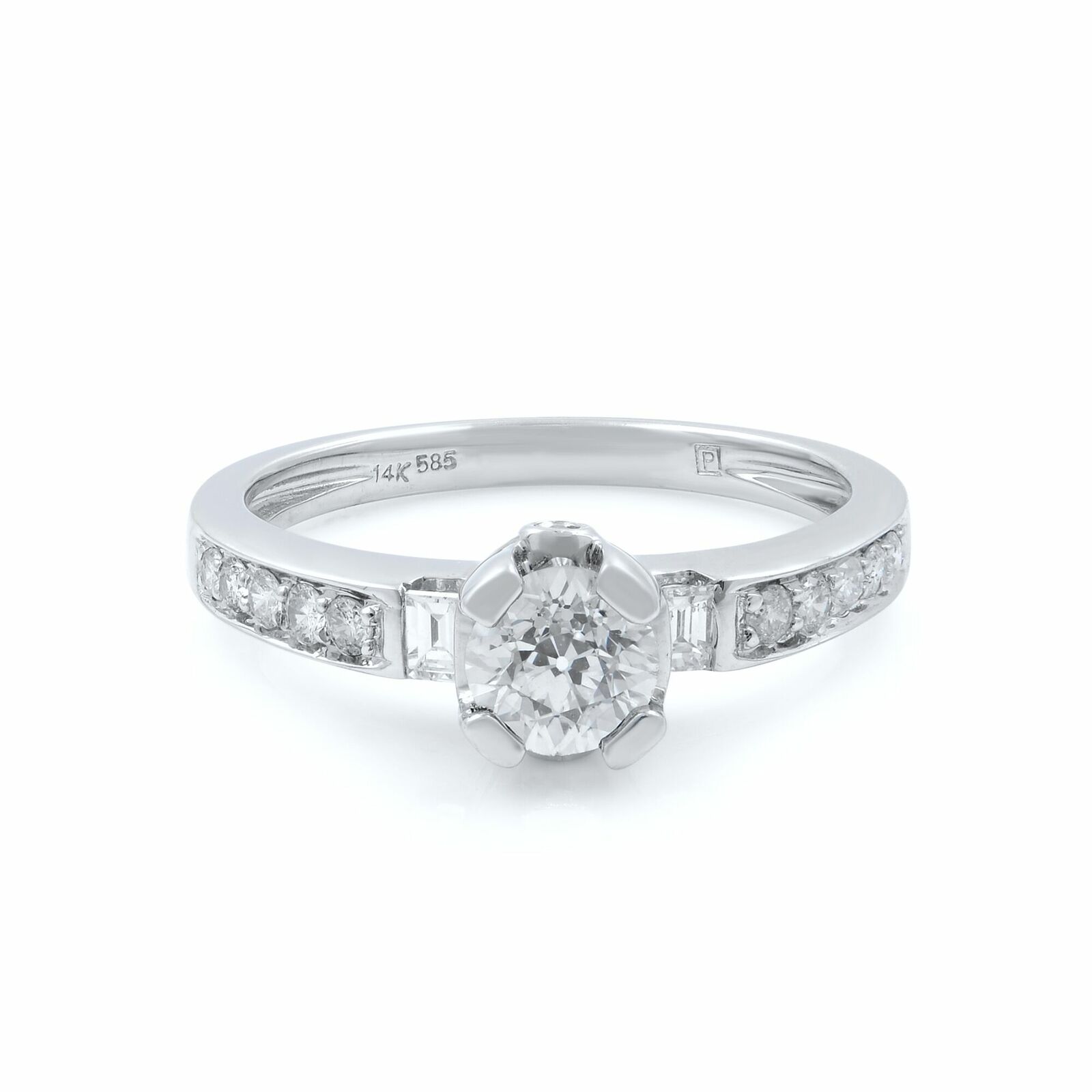 True 14K Gold Diamond Accented Womens Engagement Ring 0.85 Cttw Size 7.25