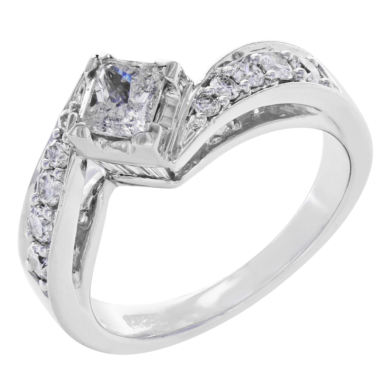 True 14K White Gold Princess Cut Diamond Accented Ladies  Engagement Ring 1.35 Cttw