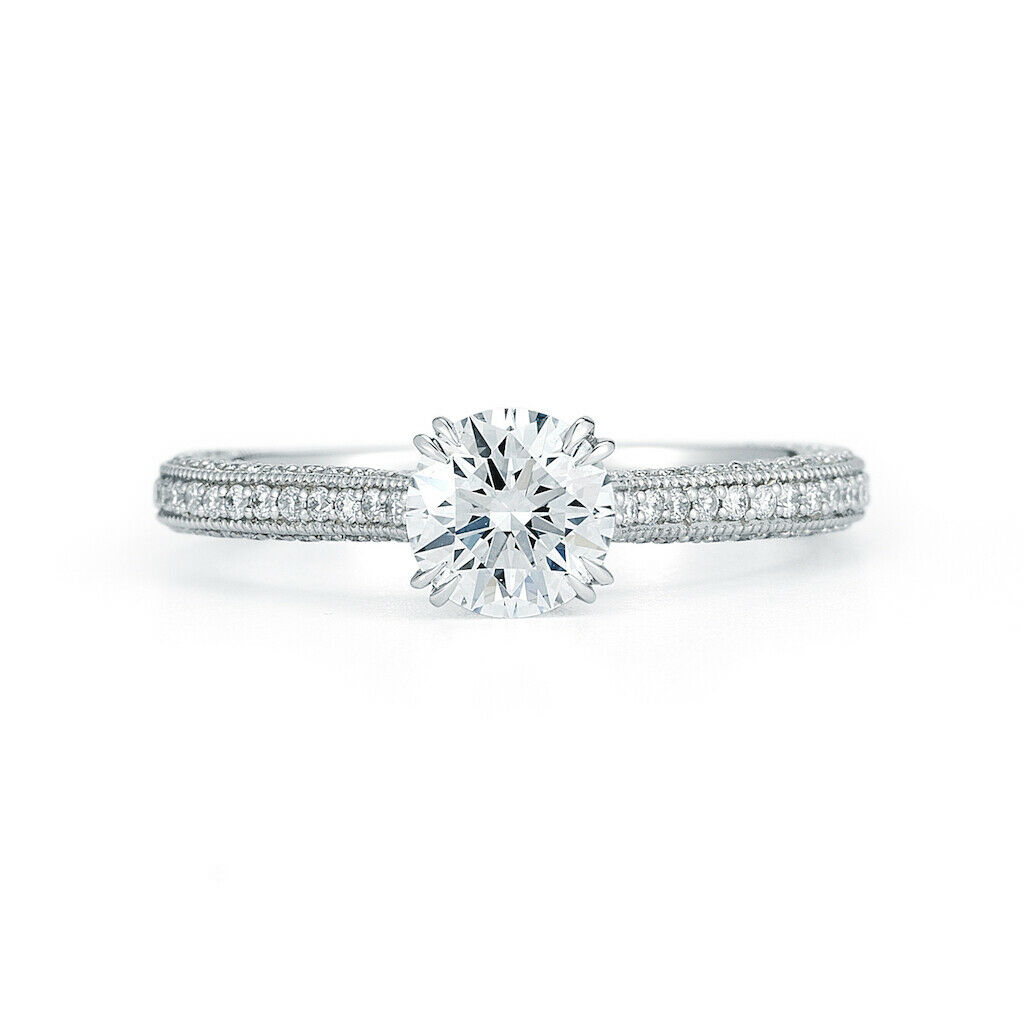 True Round Cut Solitaire Triple Pave Diamond Engagement Ladies Ring Platinum 2.25cts