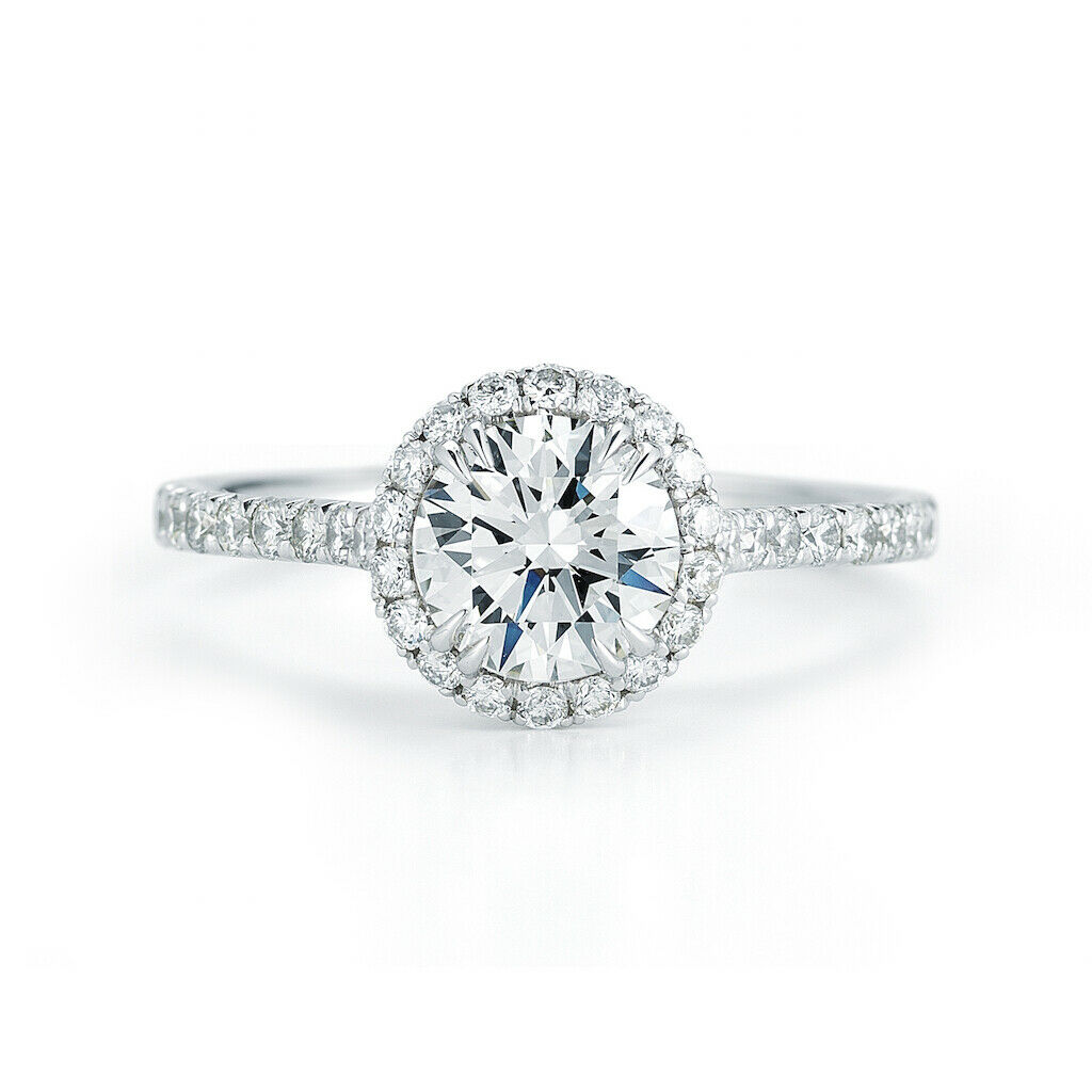 True Round Cut Halo Set Diamond Engagement Ring in Platinum 1.28cts