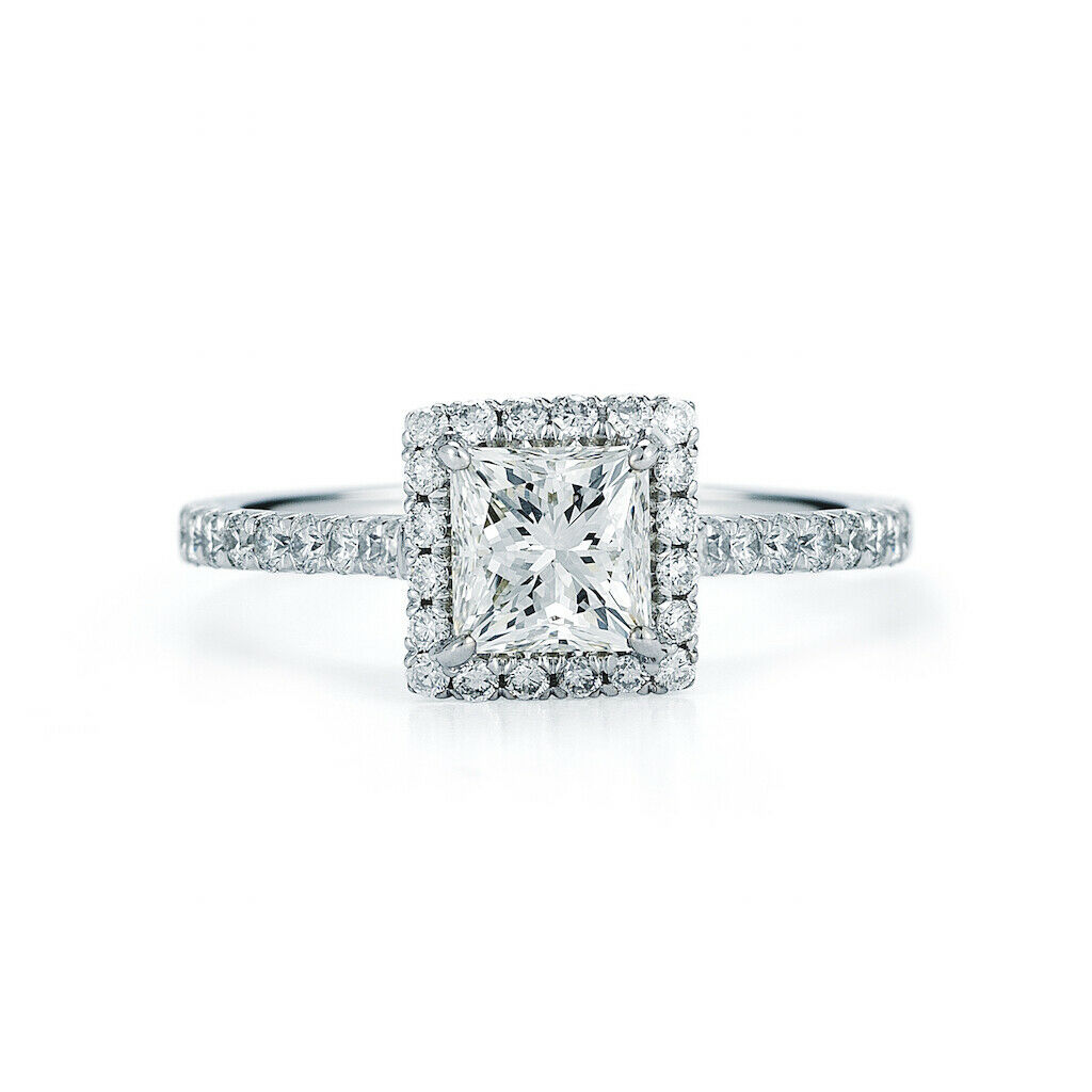 True Princess Cut Halo Diamond Engagement Ladies Ring in Platinum 1.74cts