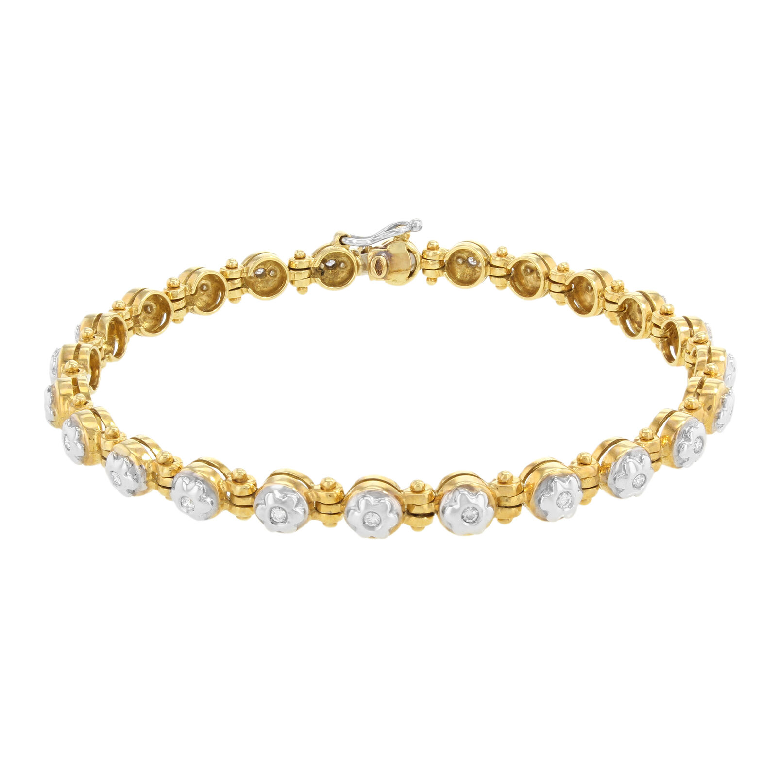 True 18k Yellow  White Gold  0.24 Cttw Diamonds Beaded Ladies Bracelet
