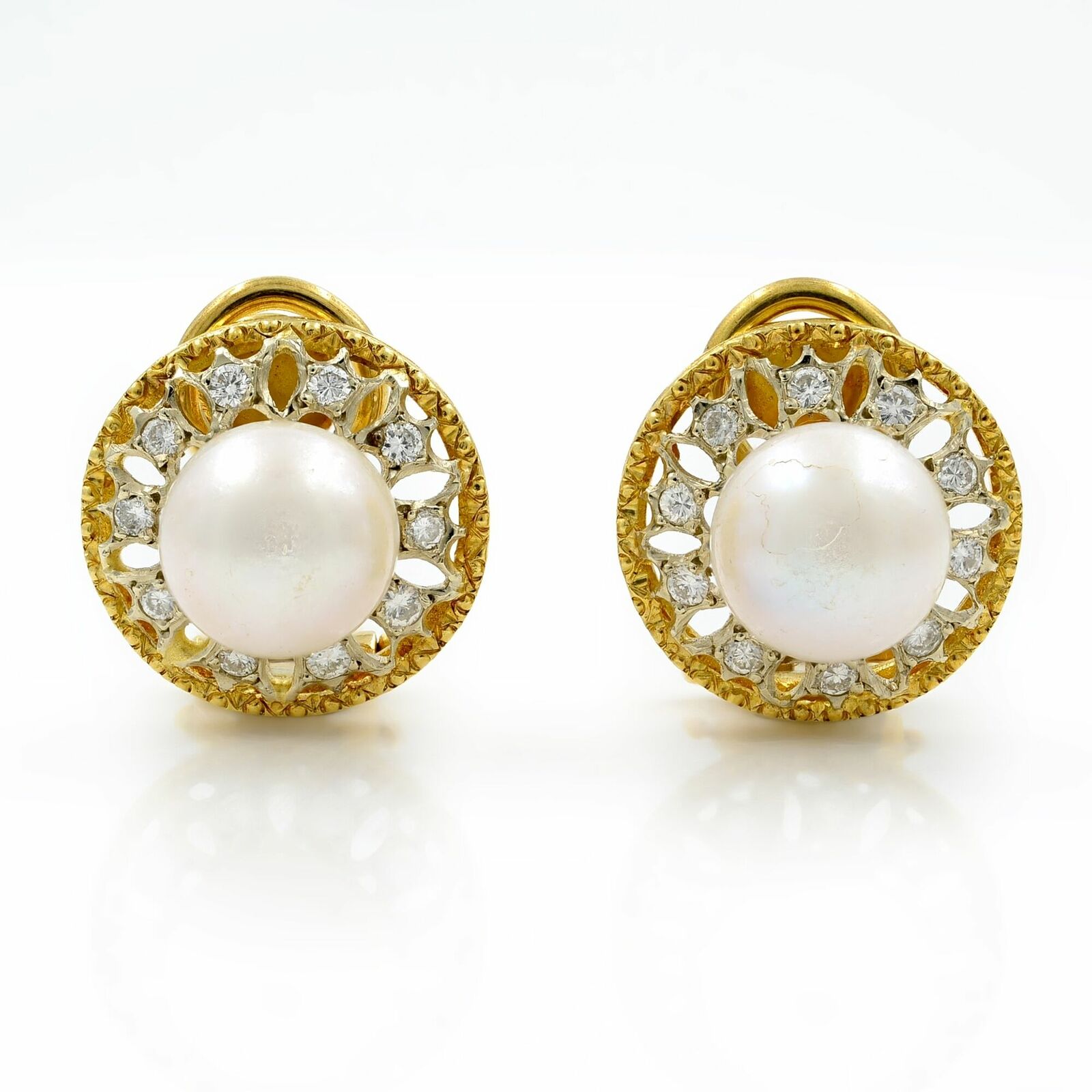 True 18k Yellow  White Gold 0.4 Cttw Diamonds  Pearl Huggie Ladies Earrings