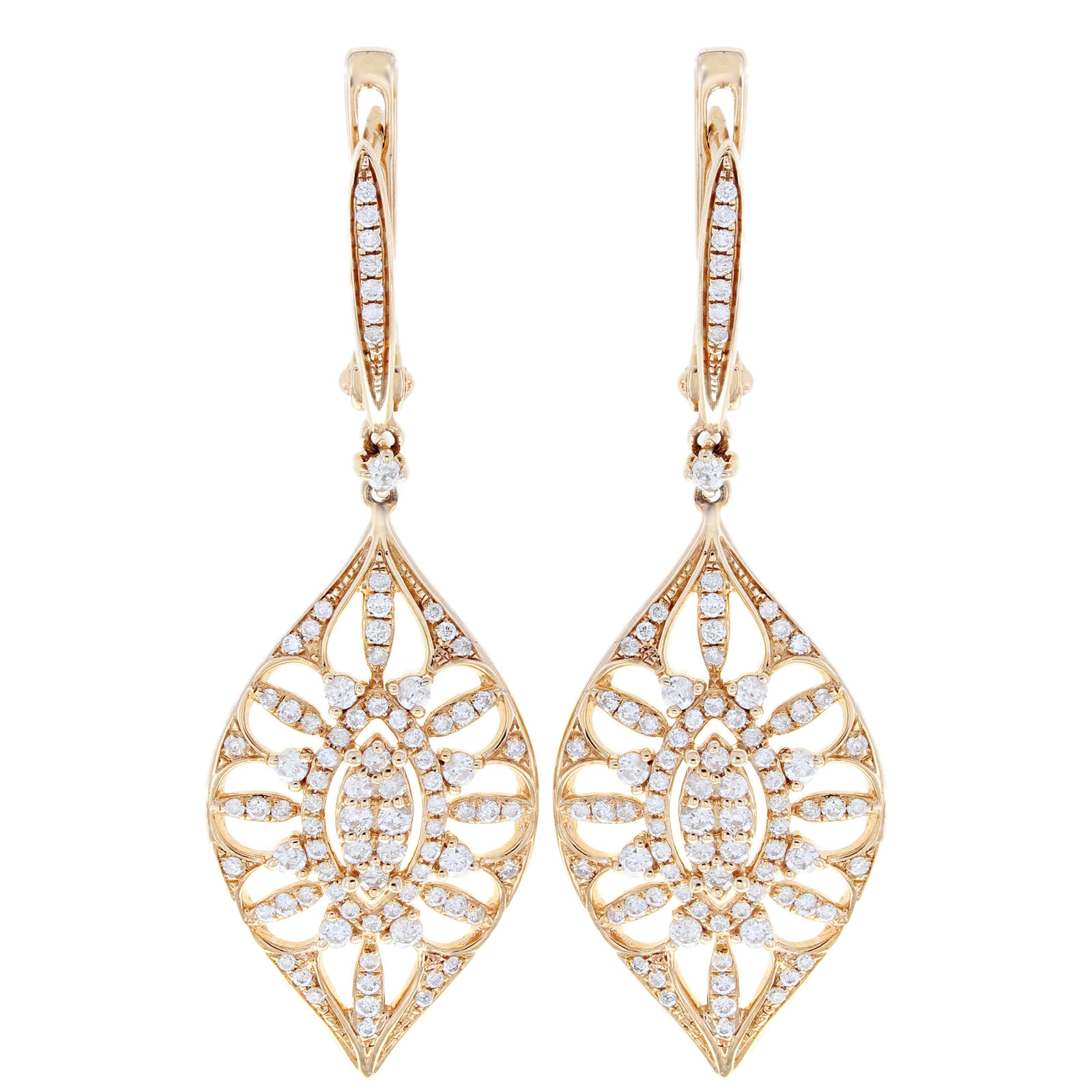 True Rose Gold Marquise Drop Diamond Earrings 14K Rose Gold 1.09cttw