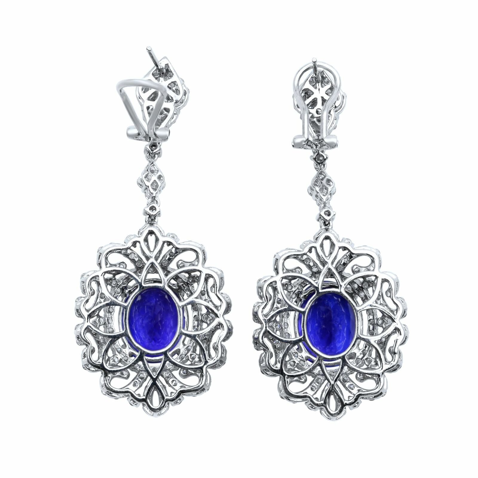 True Tanzanite Diamond Chandelier Drop Earrings 18K White Gold
