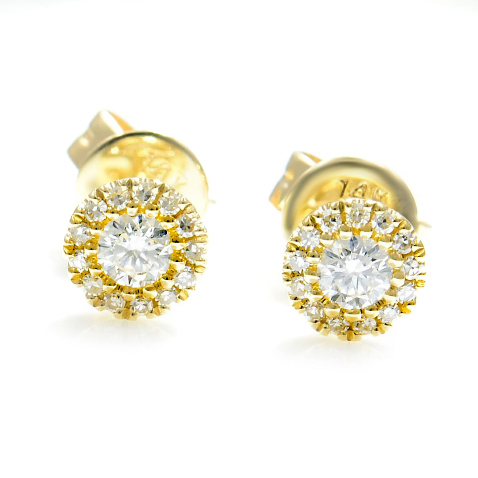 True 14K Yellow Gold Diamond Halo Stud Earrings 0.24cttw