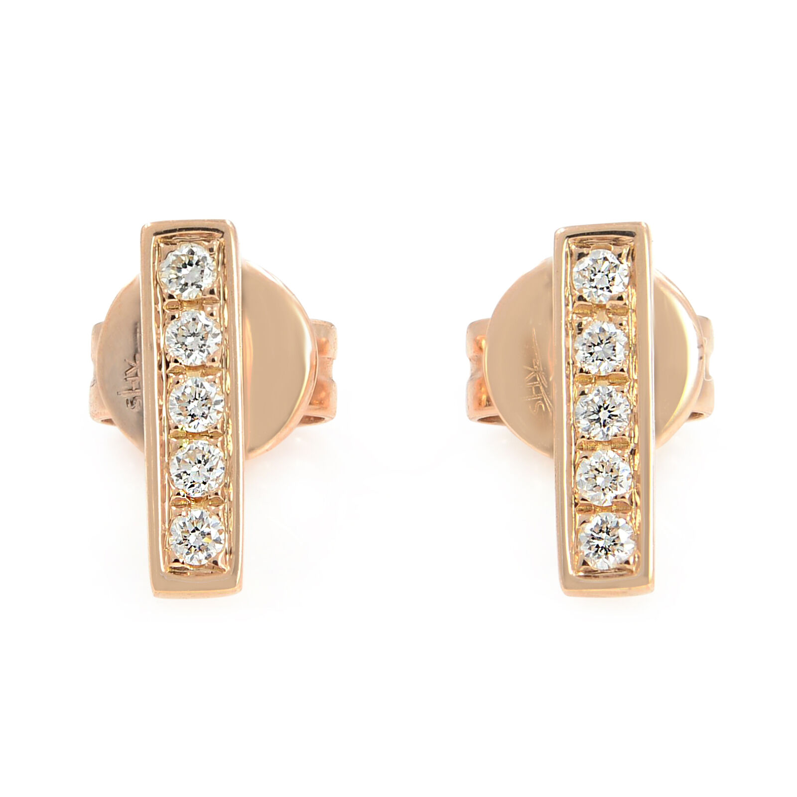 True 14K Rose Gold Prong Diamond Bar Stud Earrings 0.08cttw