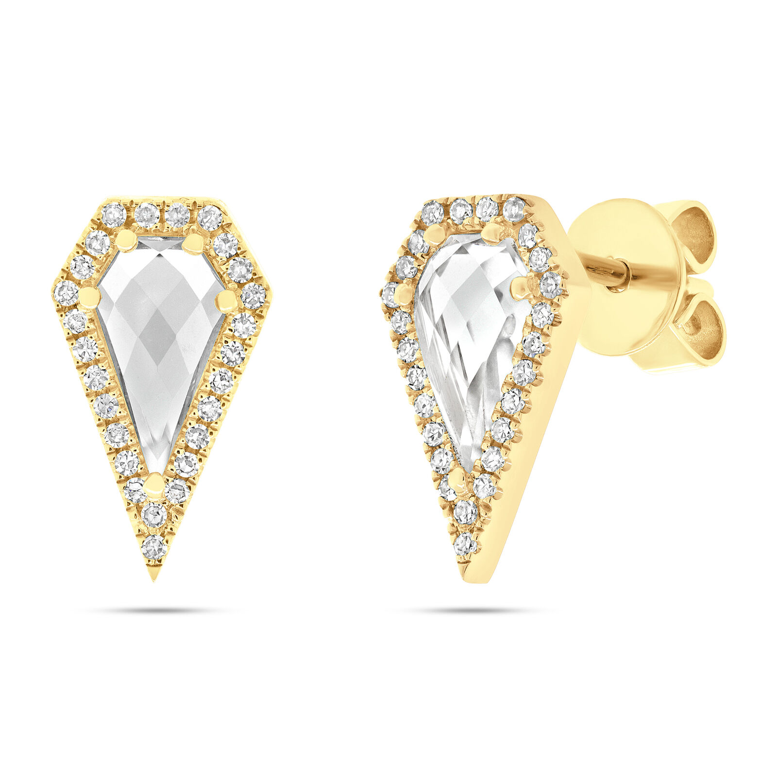 True 14K Yellow Gold Pave Diamond 0.12cttw White Topaz 1.20cttw Earring