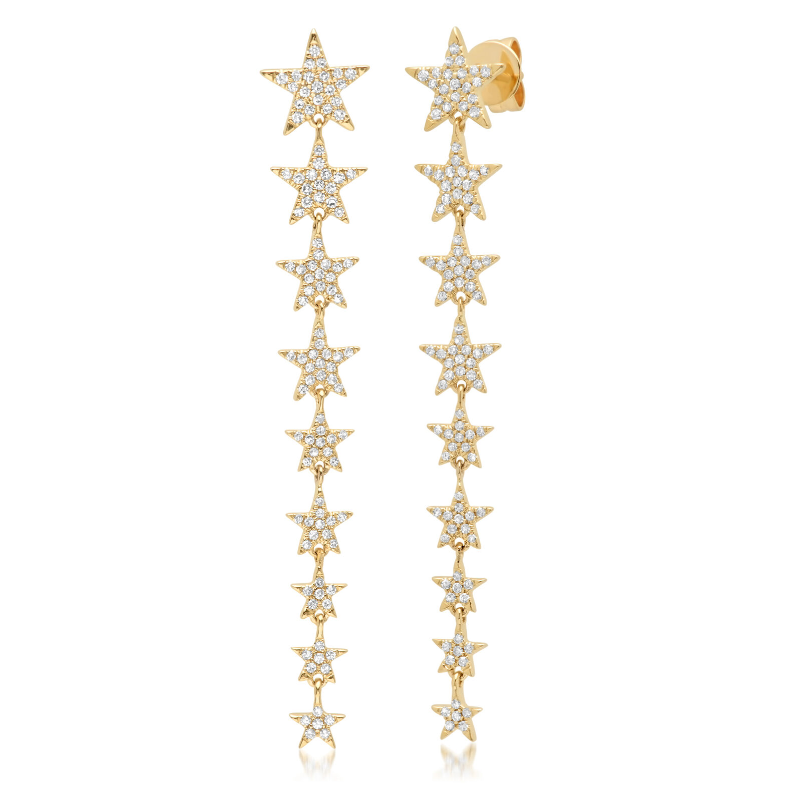 True 14K Yellow Gold Pave Diamond Star Drop Earrings 0.51cttw