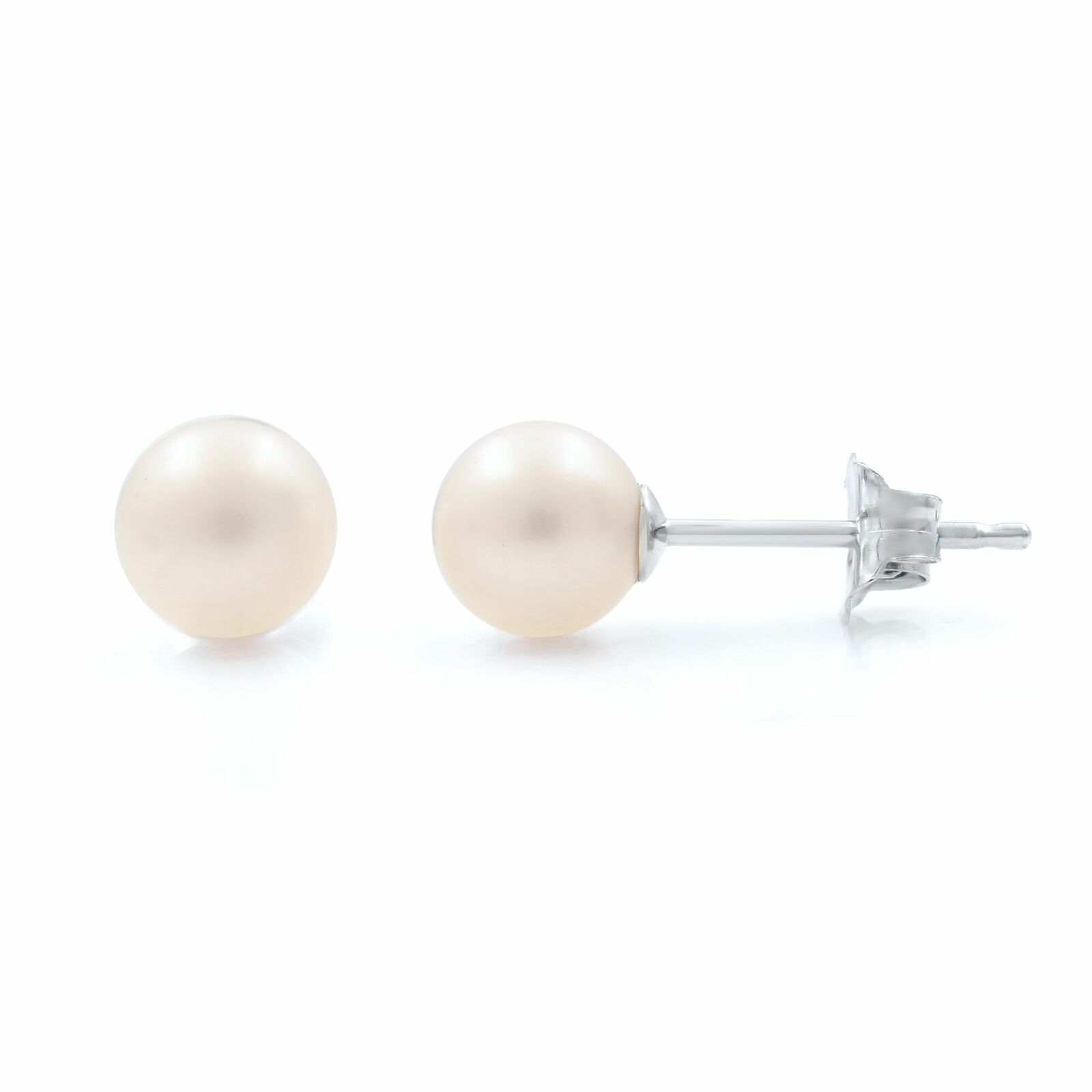 True 14K White Gold Natural Pearl Stud Earrings 5mm